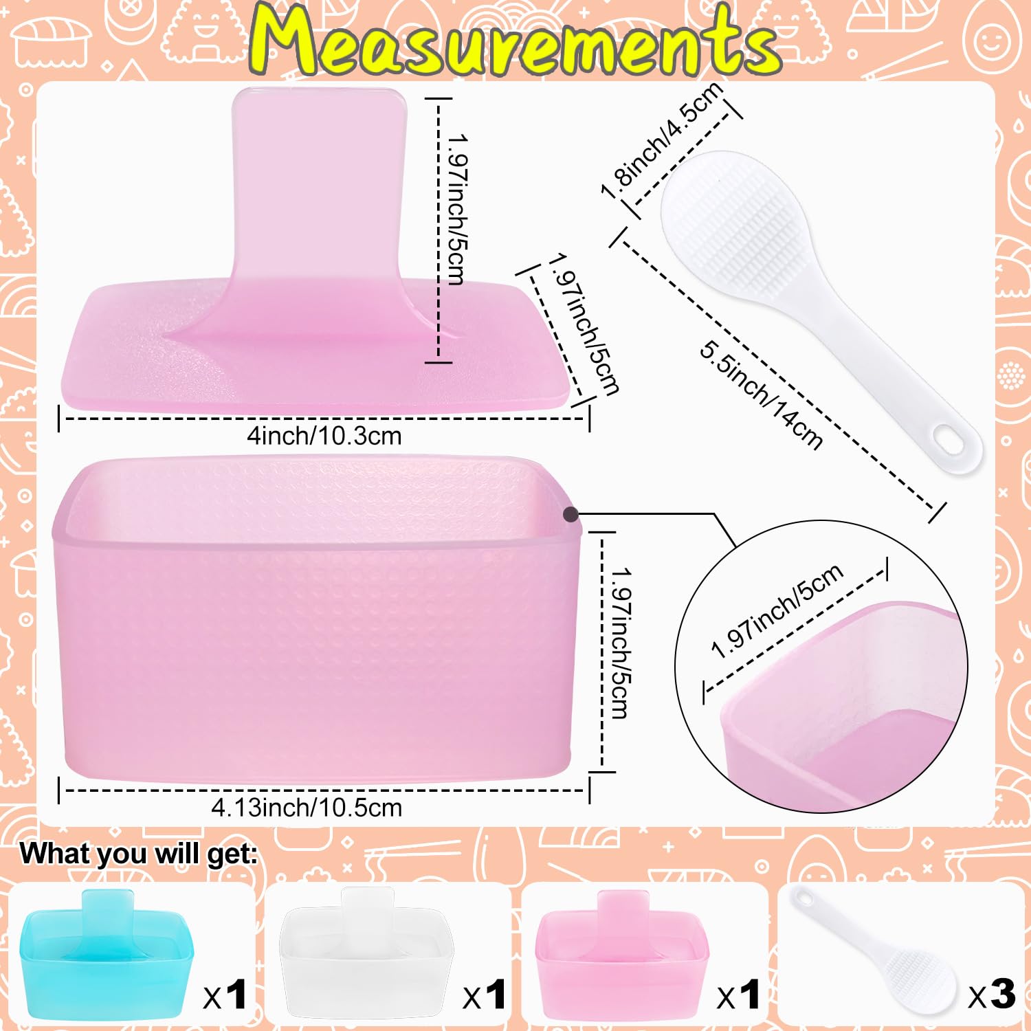 TAORISH Musubi Mold, 3 Pack Musubi Maker Press, Non-Stick Onigiri Mold Maker Sushi Press Mold for Musubi Home DIY, Kid Lunch Bento (with 3 Rice Ladles)