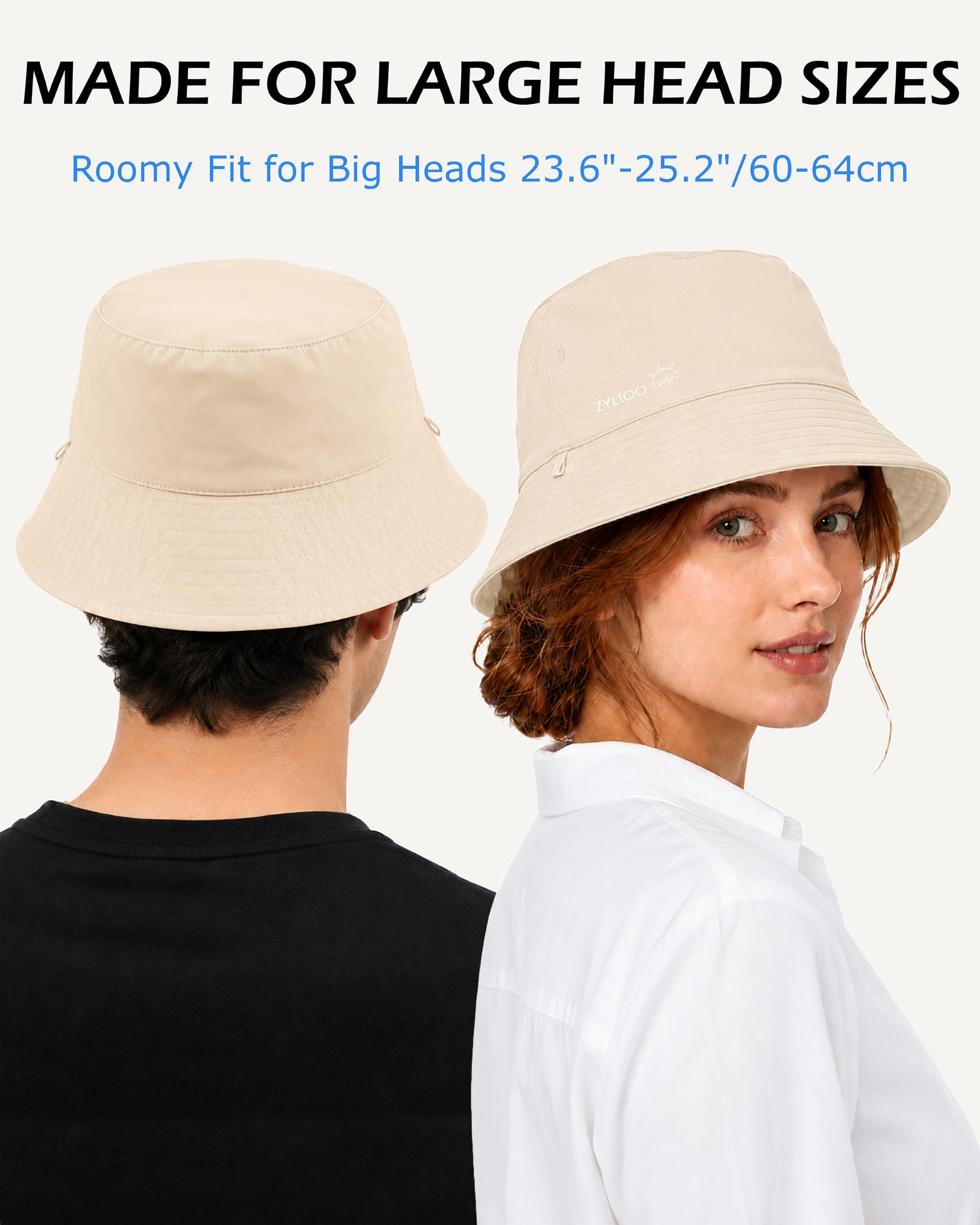 Zylioo Dwustronny kapelusz typu bucket z dużą głową, oversize chłodzący kapelusz podróżny, dwustronny letni kapelusz dla mężczyzn i kobiet, plażowy kapelusz przeciwsłoneczny