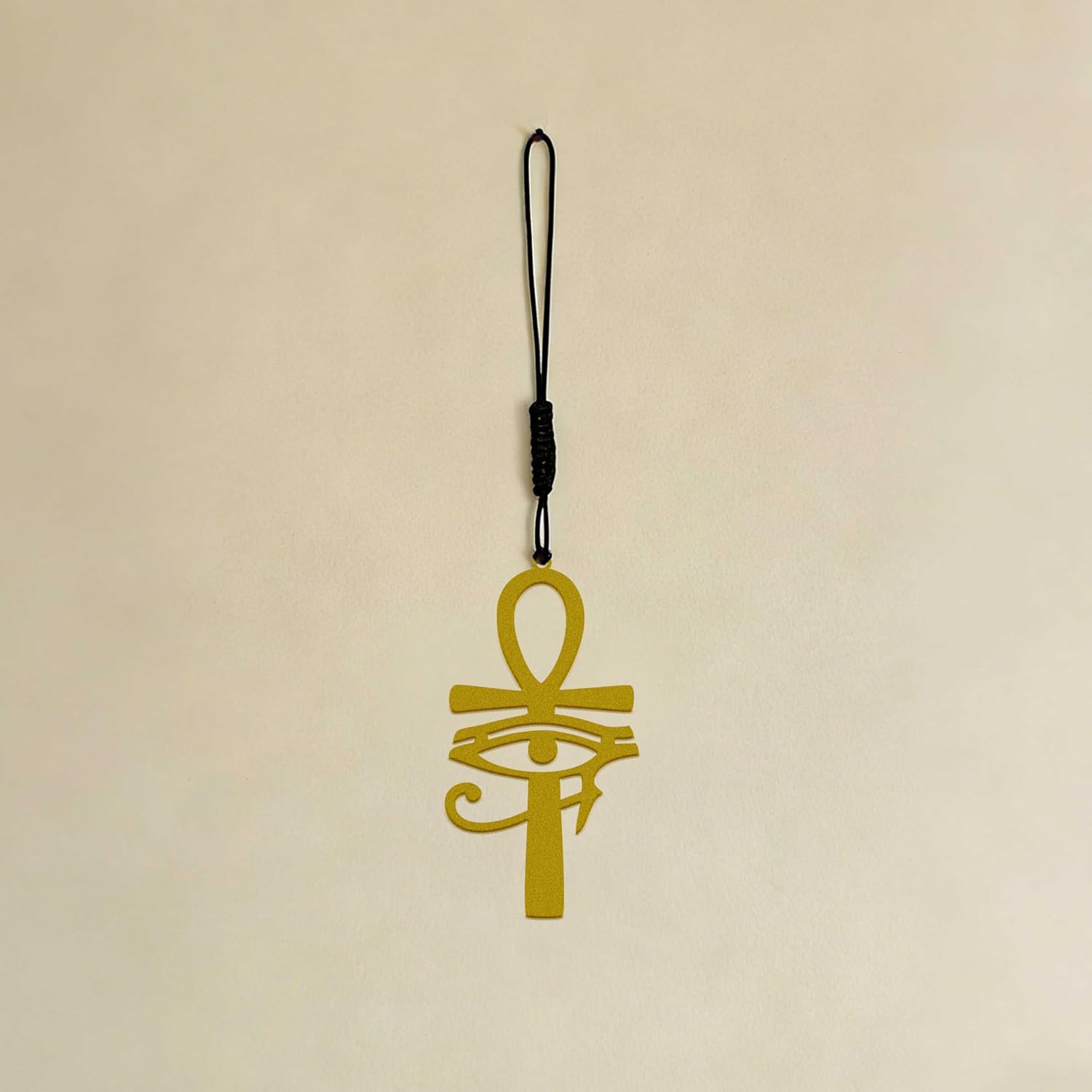 Matte Gold Horus Eye Hanging Ornament – Egyptian Symbol Rearview Mirror Accessory – Ankh Pendant with Eye of Horus – Spiritual Hanging Decor for Vehicle Mirror, Home and Office image 4