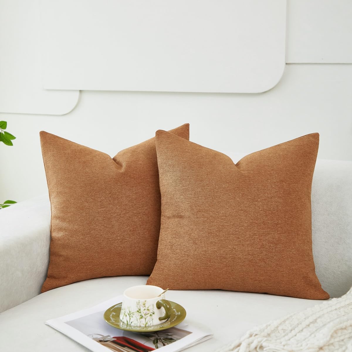 Sunday Praise Pack of 2 Solid Decorative Throw Pillow Covers 18x18 Inch Soft Faux Linen Accent Cushion Cases