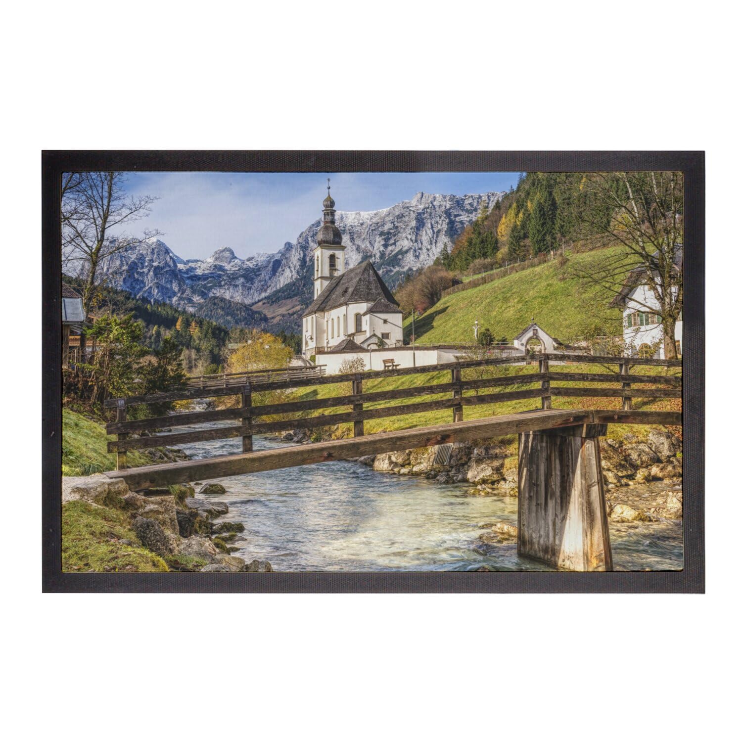 Paillasson église ruisseau montagne 75x50cm tapis entrée maison