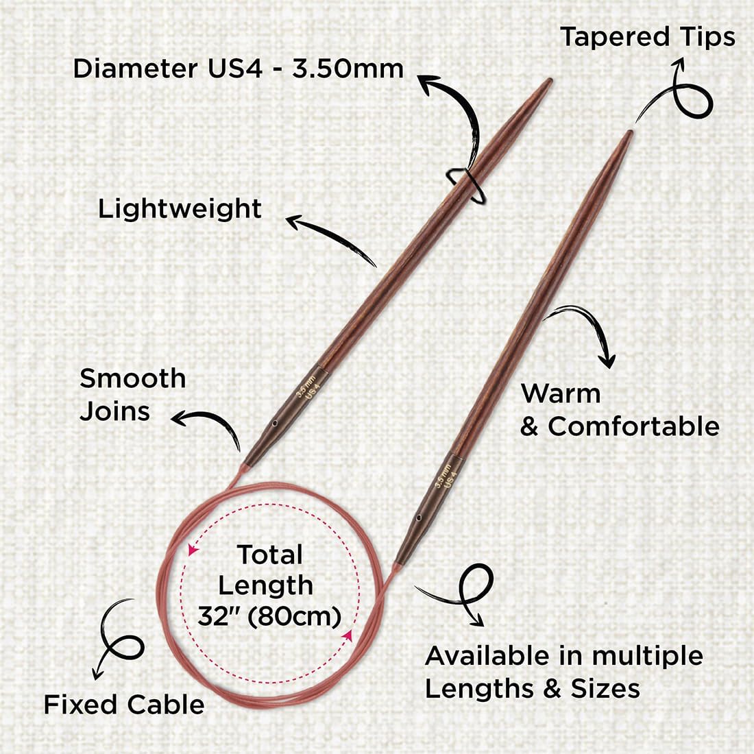KnitPro Ginger Fixed Circular Needles 32" (80cm) | US Size 4 (3.5mm)