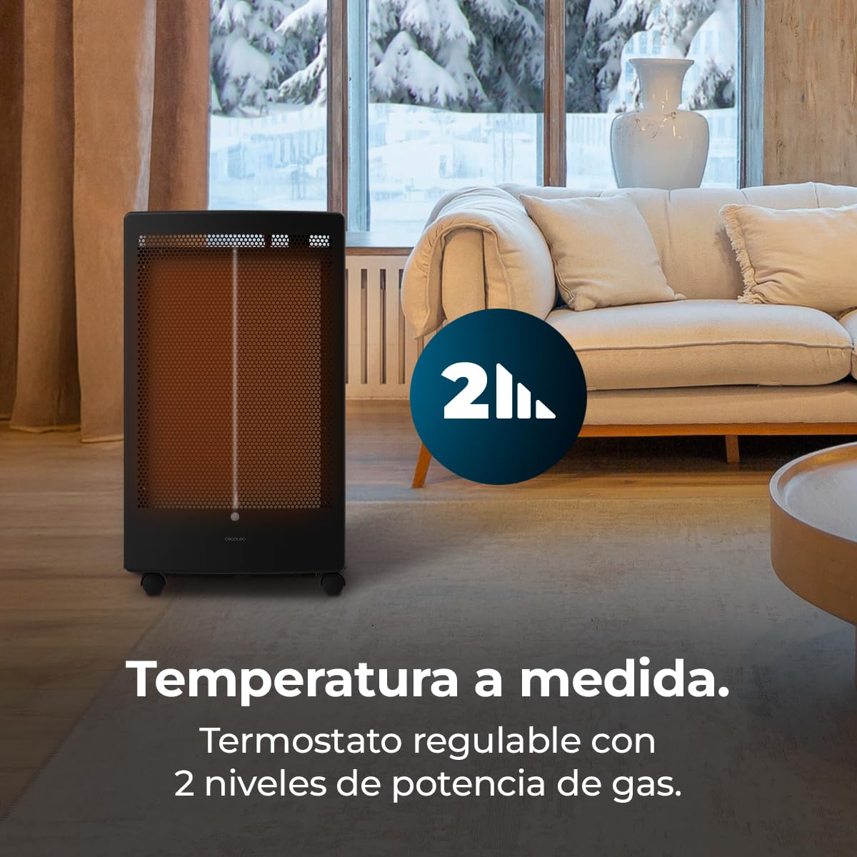 Cecotec Estufa de Gas ReadyWarm 5300 Catalytic. 3000W de Potencia en 2 Niveles, Calor Uniforme, Triple Sistema de Seguridad, Compatible con Bombonas de Gas de 13kg de Capacidad, Asas y 4 Ruedas