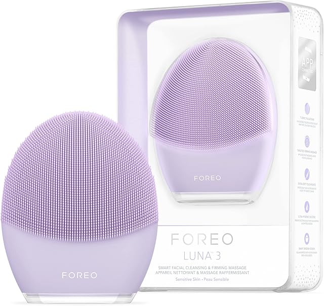Foreo Luna 3 Sensitive Skin | Facial Cleansing Brush | Firming Face Massager Electric | Ultra-Hygienic Skin Care | Travel Friendly Face Exfoliator | Silicone Brush For Clear Skin | App-Connected