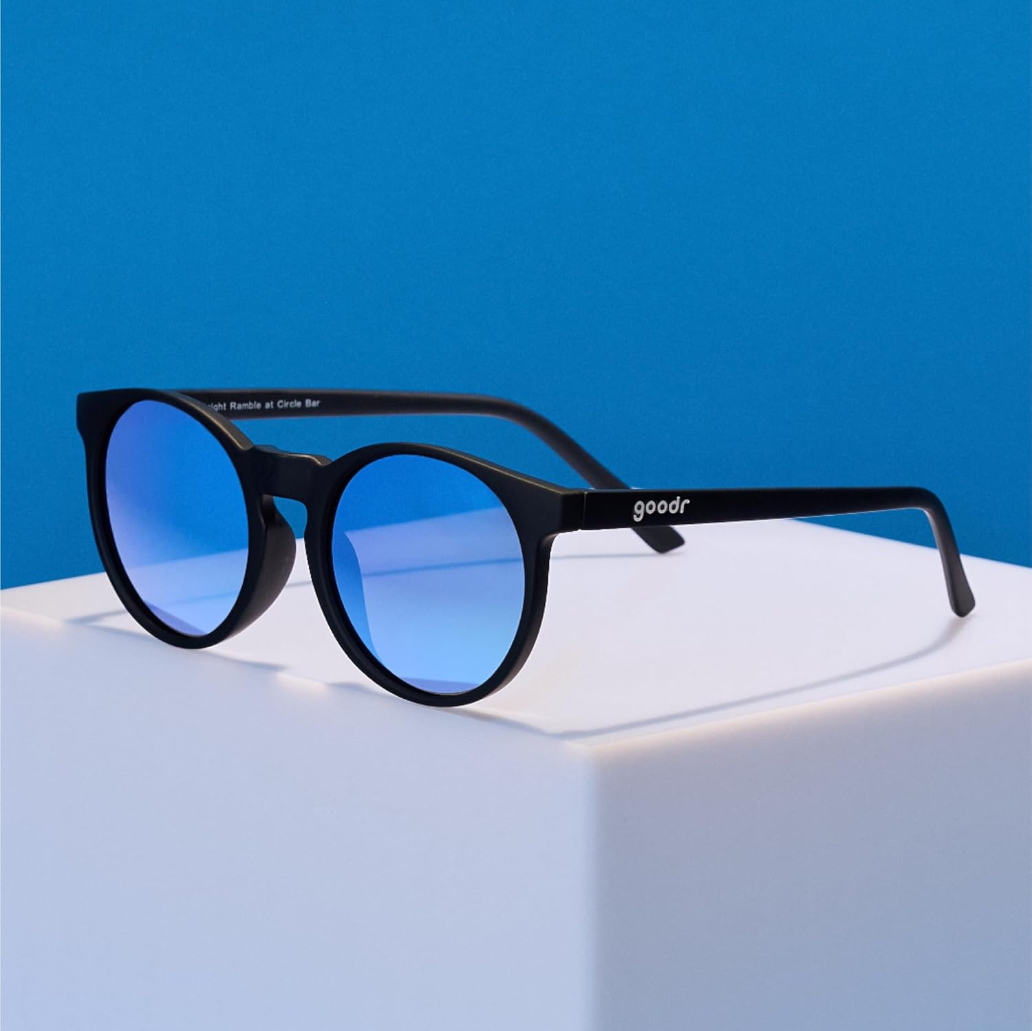 goodr Midnight Ramble at Circle Bar Polarized Round Sunglasses, Small Sized (Circle G), Black Solid Frame with Blue Mirrored Reflective Lenses, UV400 Protection, No Slip, No Bounce - Image 5