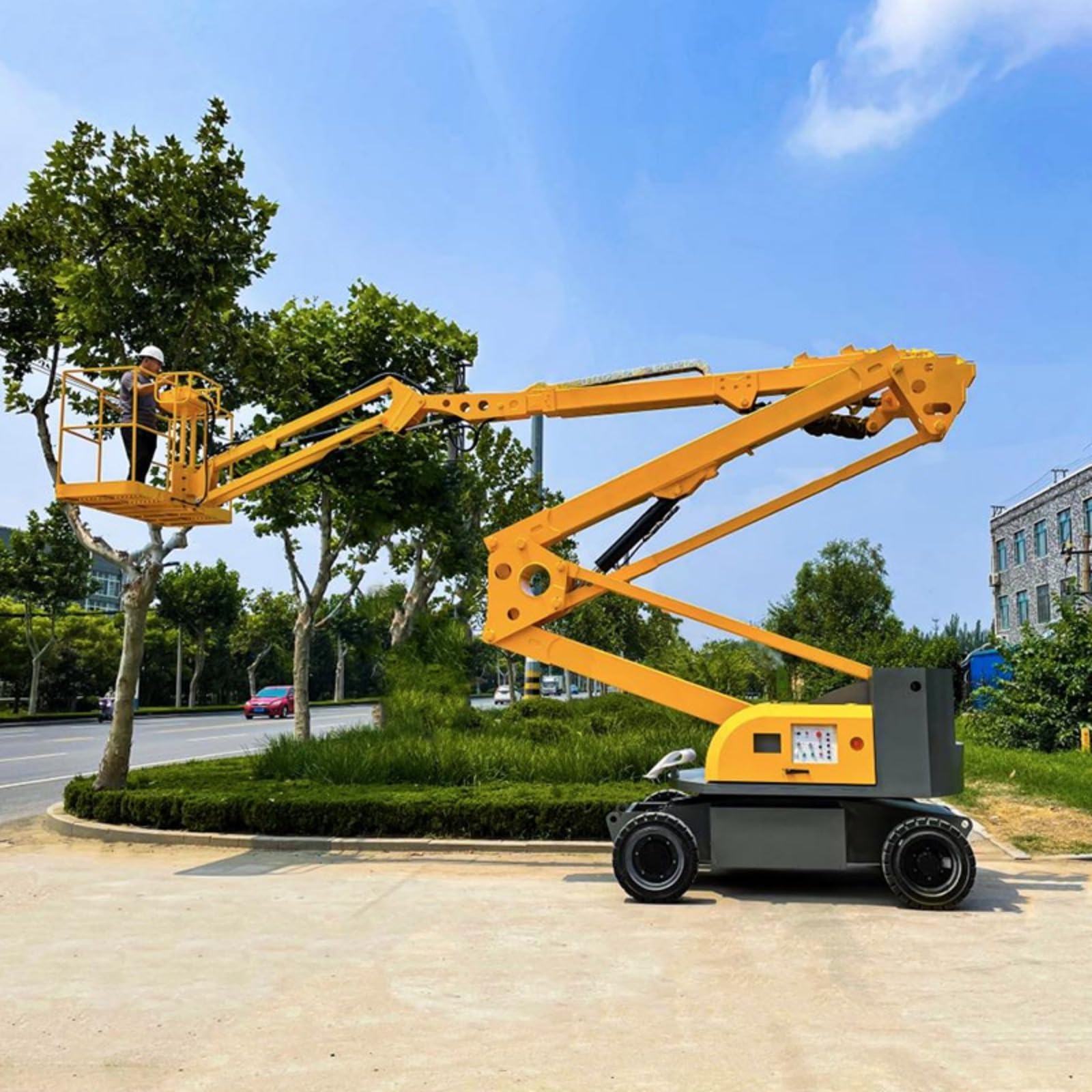 Compact Electric Boom Lift with Basket – Articulating Manlift for Warehouse, Mall & Airport Maintenance