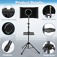 Vista 2 de Escudo de Aislamiento de Micrófono con Soporte de Panel Curvado para Micrófono, Escudo de Micrófono Plegable con Triple Aislamiento de Sonido