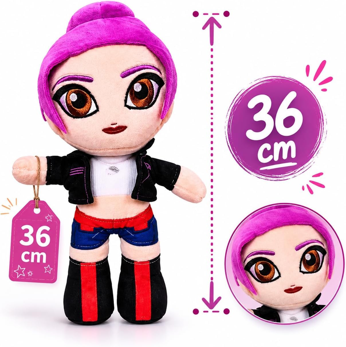 K-POP Set 3 Plüschtiere GRANDI Rumi Mira Zoey - Höhe 36 cm - weiche Stoffpuppen zum Sammeln von koreanischen Band - Mehrfarbig