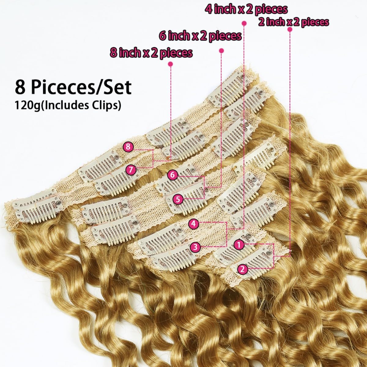 Sexycat Deep Curly Hair Extensions Clip in 24 Inch 8Pcs 120g Clip in Hair Extensions Real Human Hair - Image 4