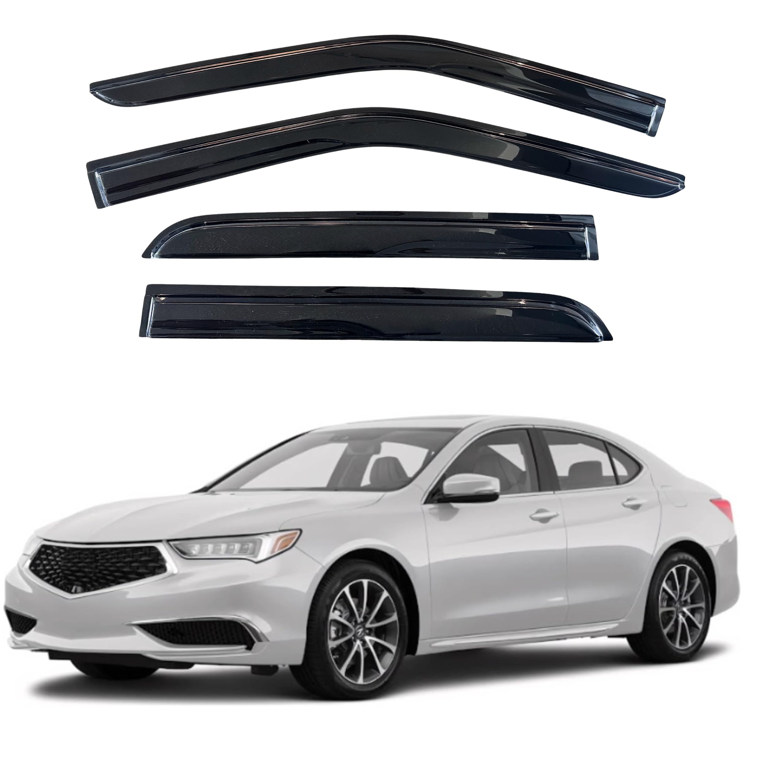 KPY Window Visor Compatible with Acura TLX 2015-2020, 4PC Rain Guard Side Window Vent Deflectors Tape-On Mugen Style, 2015 2016 2017 2018 2019 2020