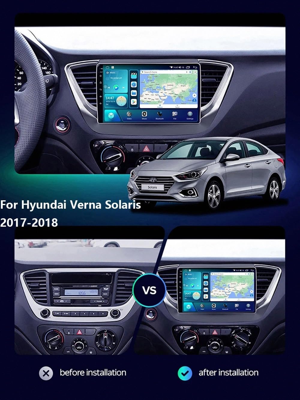 Nawigacja Gps, Radio, Nawigacja Satelitarna dla Hyundai Verna Solaris 2016-2018 Odtwarzacz Wideo Car Play Mirror Link, Siri/Airplay/Aux/Radio, Odtwarzacz, 4 Rdzeń 1G+32G