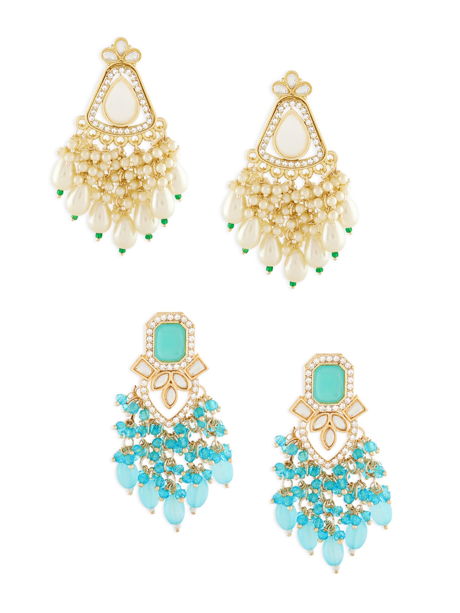 Zaveri Pearls Set of 2 Turquoise Blue Green Beads Cluster Traditional Dangle Earrings For Women-ZPFK17980 (B0D114LQYB) Amazon Price History, Amazon Price Tracker