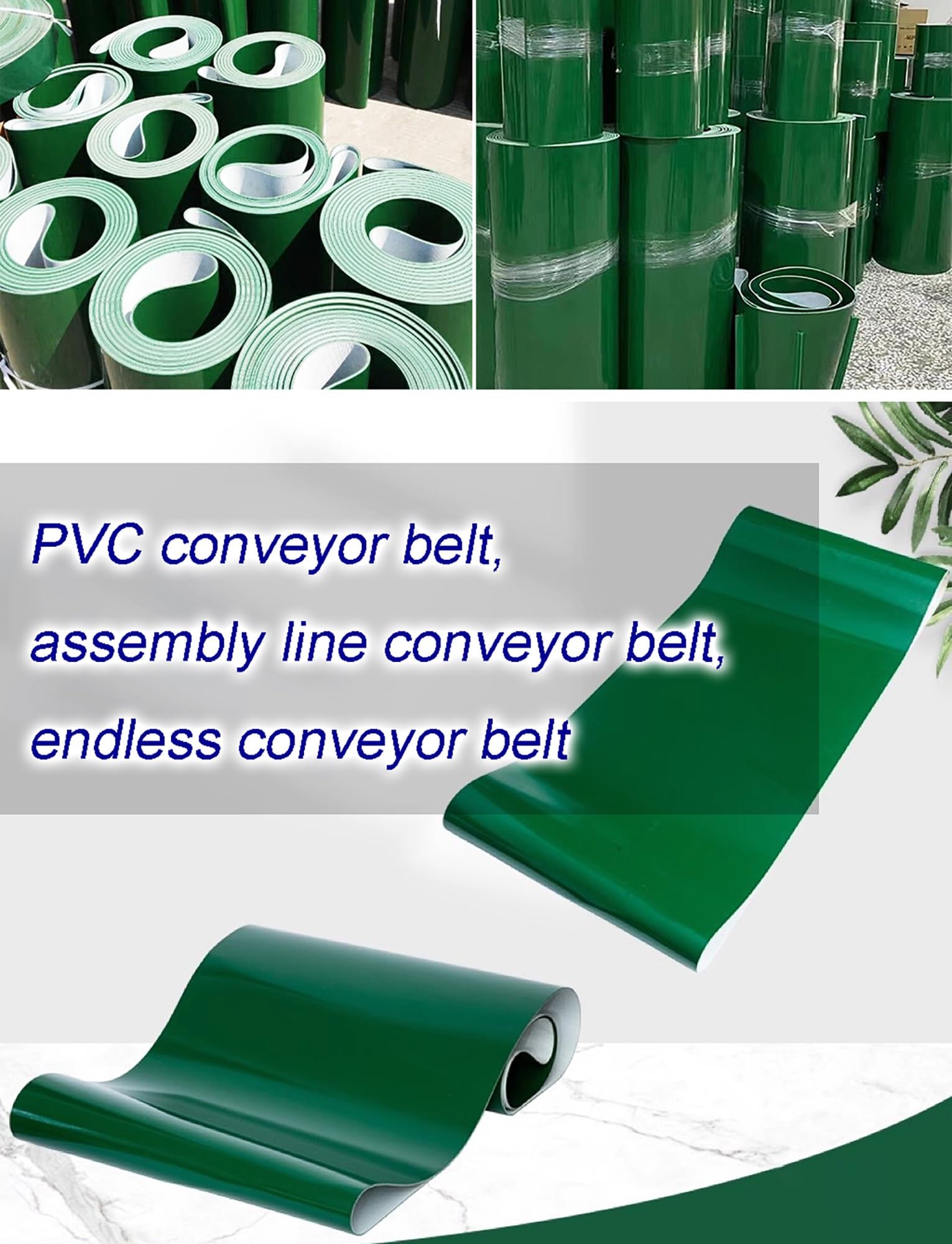 mm grünes PVC-Förderband, industrielle Förder- und Transporttechnik, kleines Reibungsriemenrad, geeignet für Verpackungen, hochbelastbar 50 x 300 cm (20 x 118 Zoll).