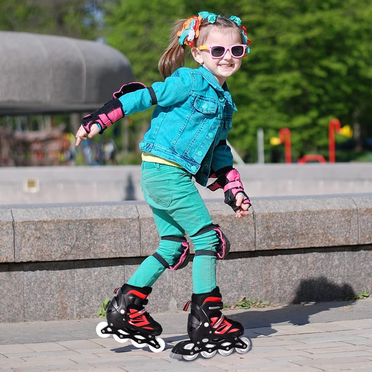 Red Adjustable Inline Skates Boys Girls Kids Women Size,Light Up Adult Skates Boys Girls Kids Outdoor