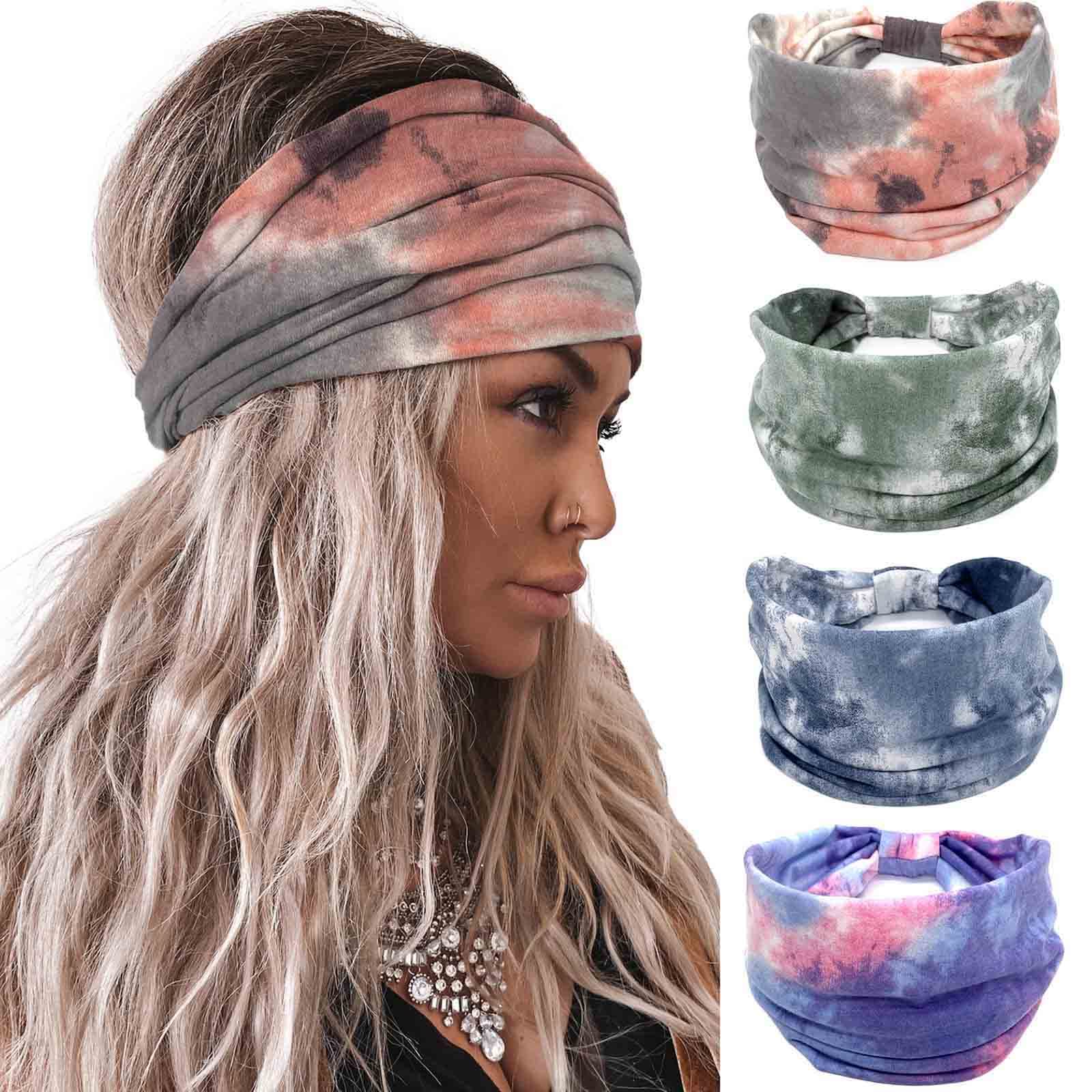 Acenail Wide Headbands Knotted Turban Head Wraps Elastic Non Slip Hairbands Tie Dye Workout Head Bands Yoga Hair Scarfs Boho Hair Accessories for