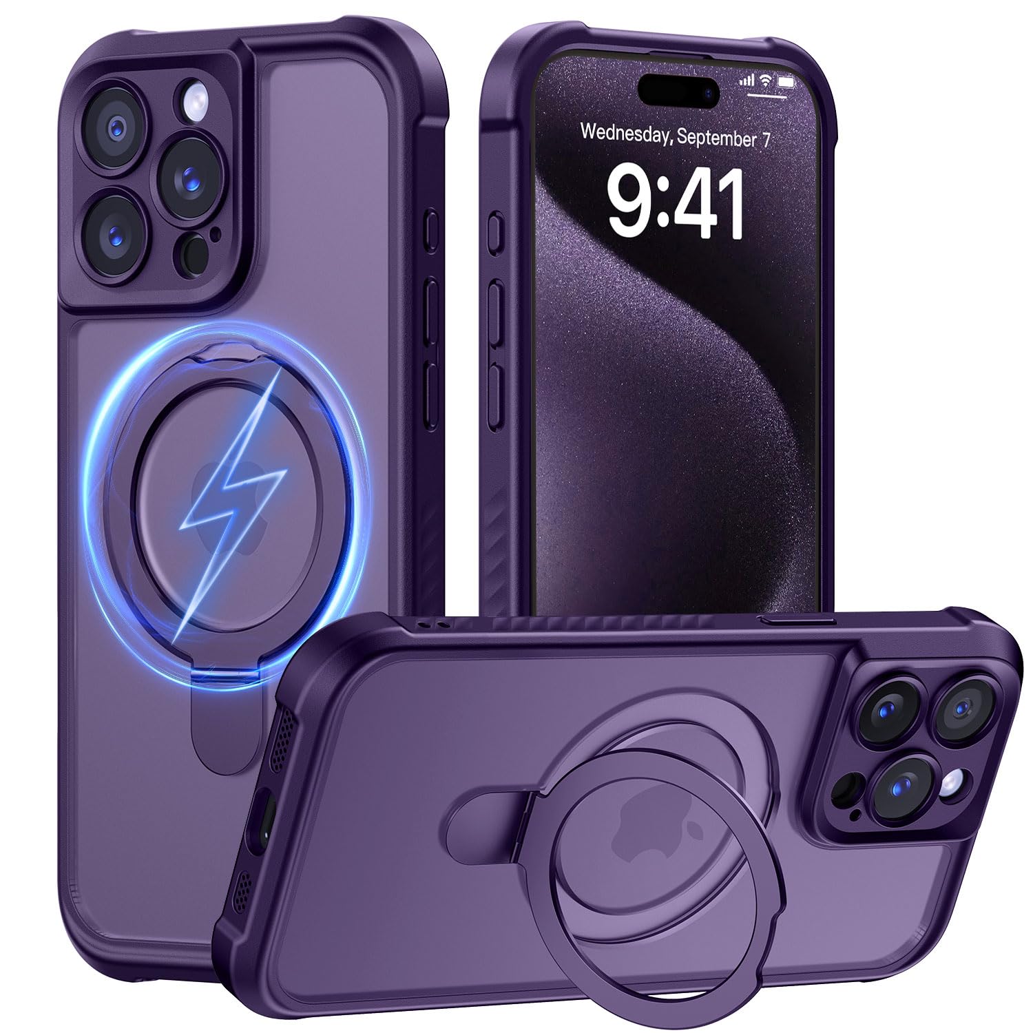 MOCCA Magnetic for iPhone 15 Pro Case with Stand,Deep Purple