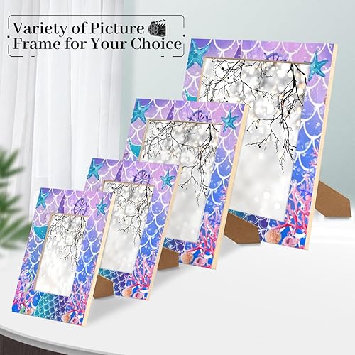 Miniatura 7 de Bonito portarretratos de sirena de 5 x 7 pulgadas, marco de fotos de estrella de mar de playa para montaje en pared o exhibición de mesa, marcos de