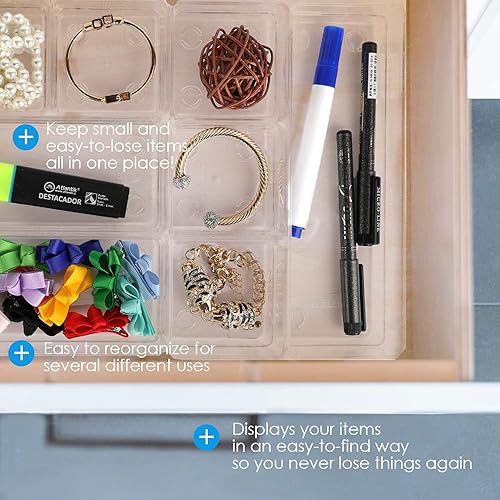 Miniatura 4 de Houseables Organizador de cajones, almacenamiento de baño, (3 x 2 pulgadas), (6 x 2 pulgadas), (9 x 2 pulgadas), 9 unidades, transparente, varios