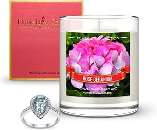 DANIELLA'S CANDLES Rose Geranium Jewelry Scented Candle, 65h Clean Burn Time, with No Jewelry Inside