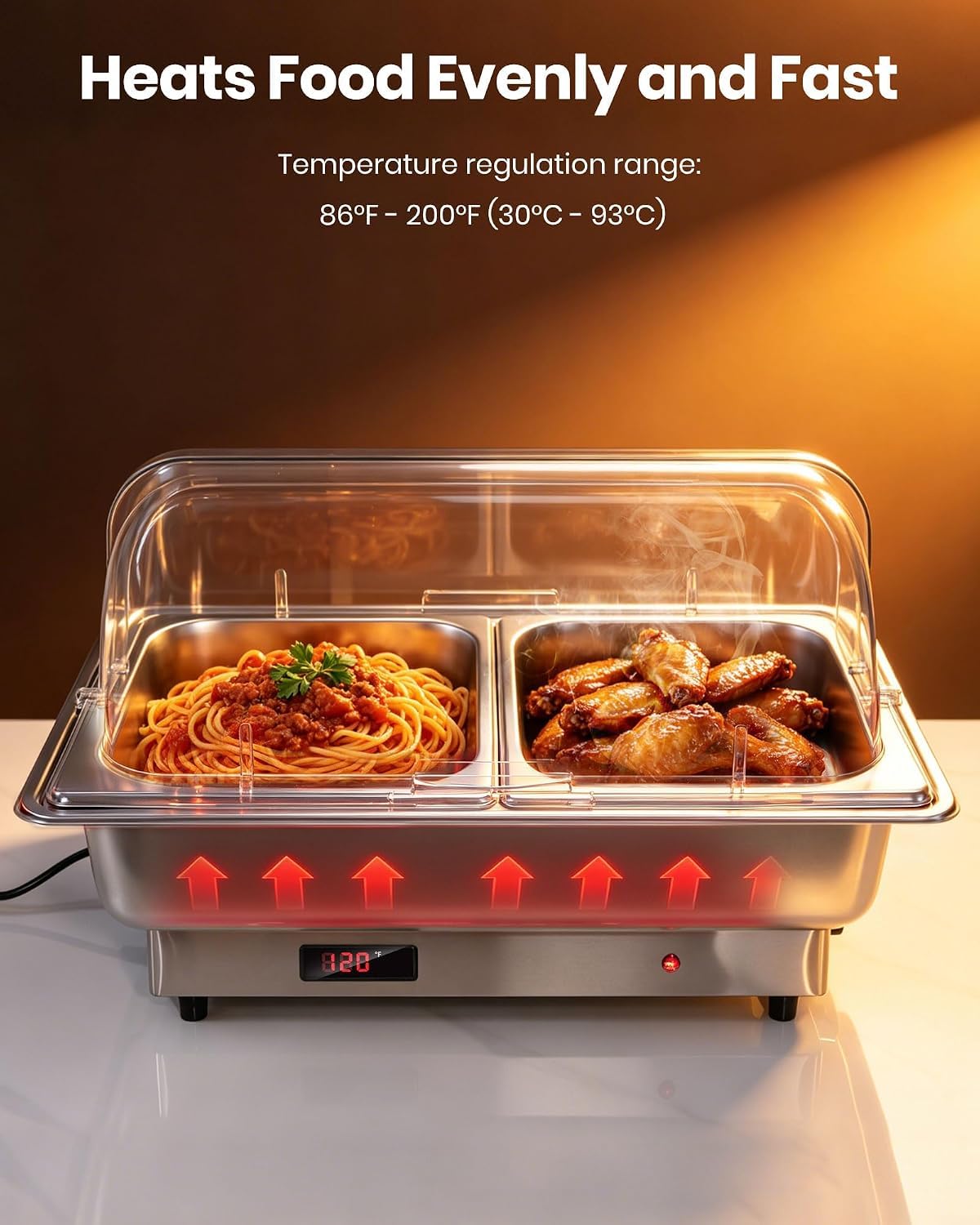 9L Chafing Dish Buffet Eléctrico Acero Inoxidable Calentador de Buffet (Plateado 1)