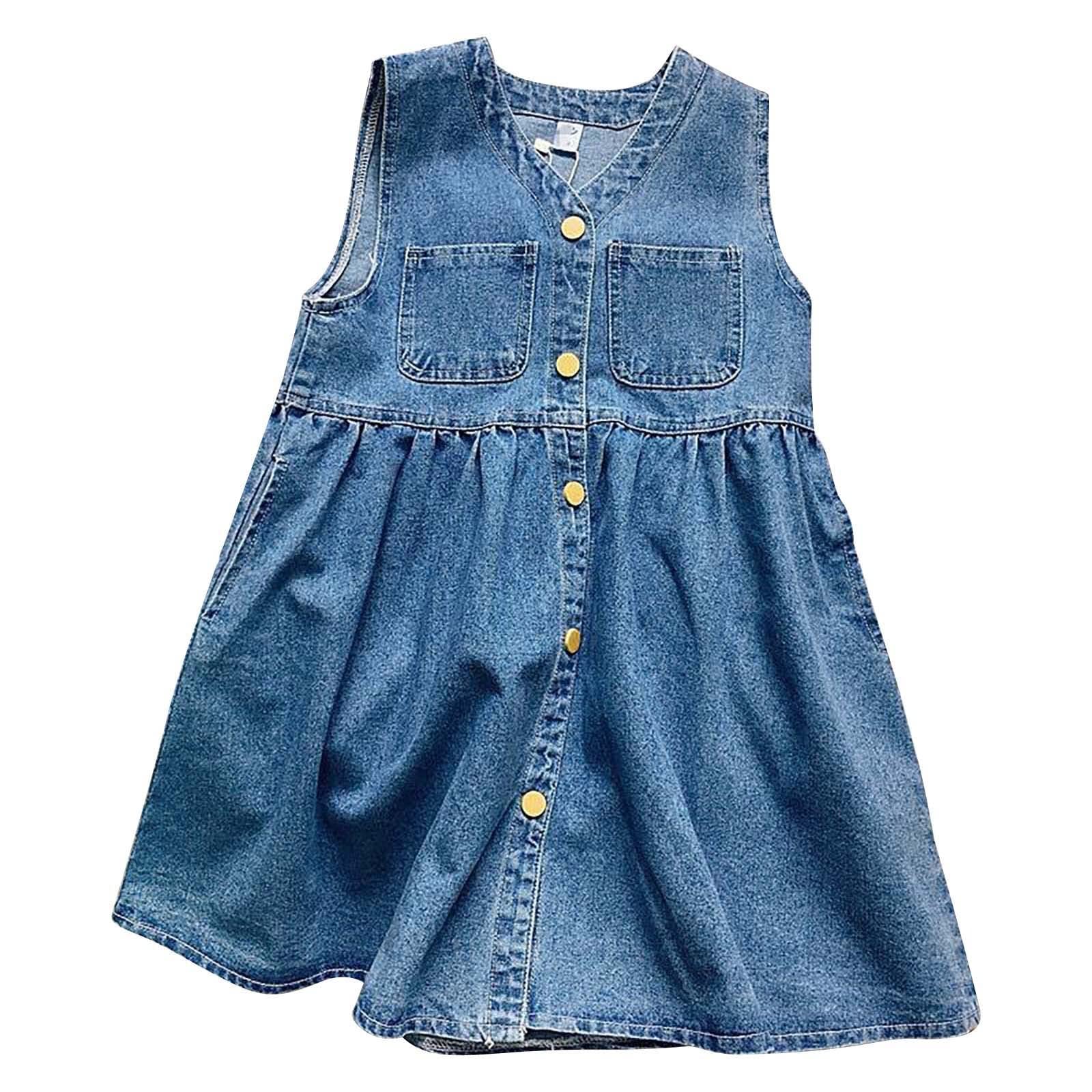 Generic Azul claro niña sin mangas vestido de verano casual para niñas, vestido vaquero de vacaciones para 3 a 8 calendario de Adviento 24 historias