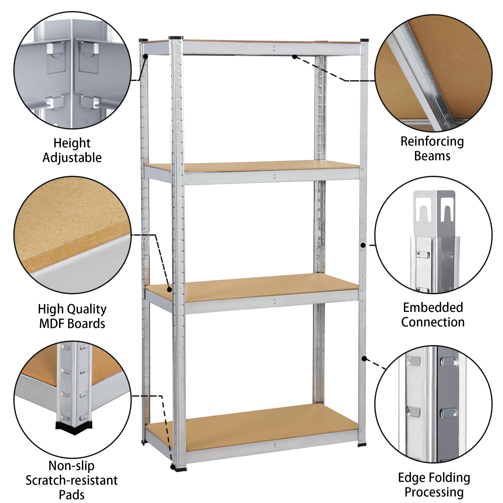 Yaheetech Lot de 2 Étagères de Rangement Charge Lourde Meuble de Garage Ratelier Cuisine Salon 80 × 40 × 160 cm Acier Galvanisé MDF Capacité de Chaque Tablette 130 kg