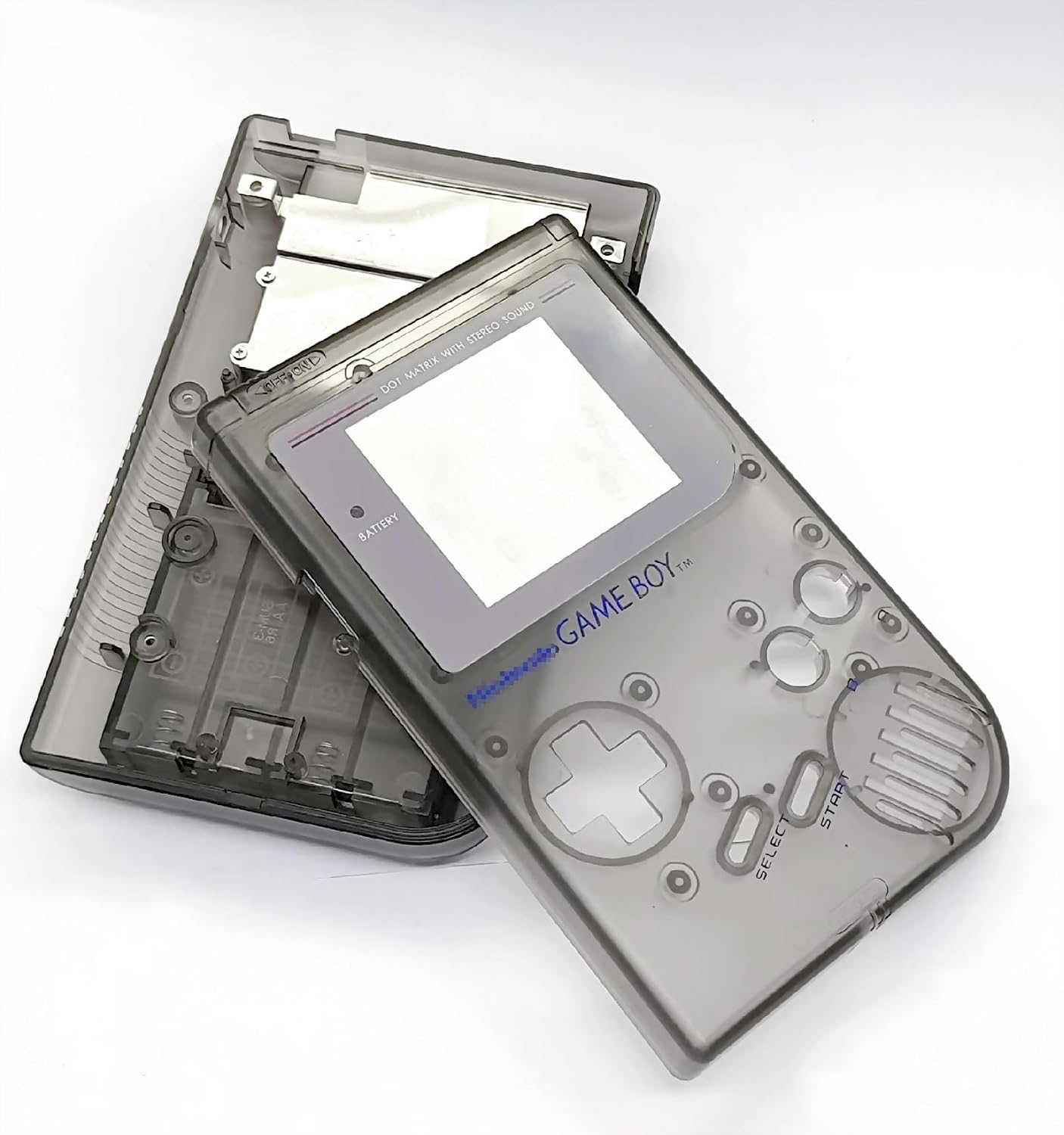 New for GB Extra Housing Case Cover Shells Full Set Clear Black Replacement, for GameBoy DMG-01 Original Fat Handheld Console, DIY Outer Enclosure + Screen Lens, Buttons, Rubber Pads, Tools image 5