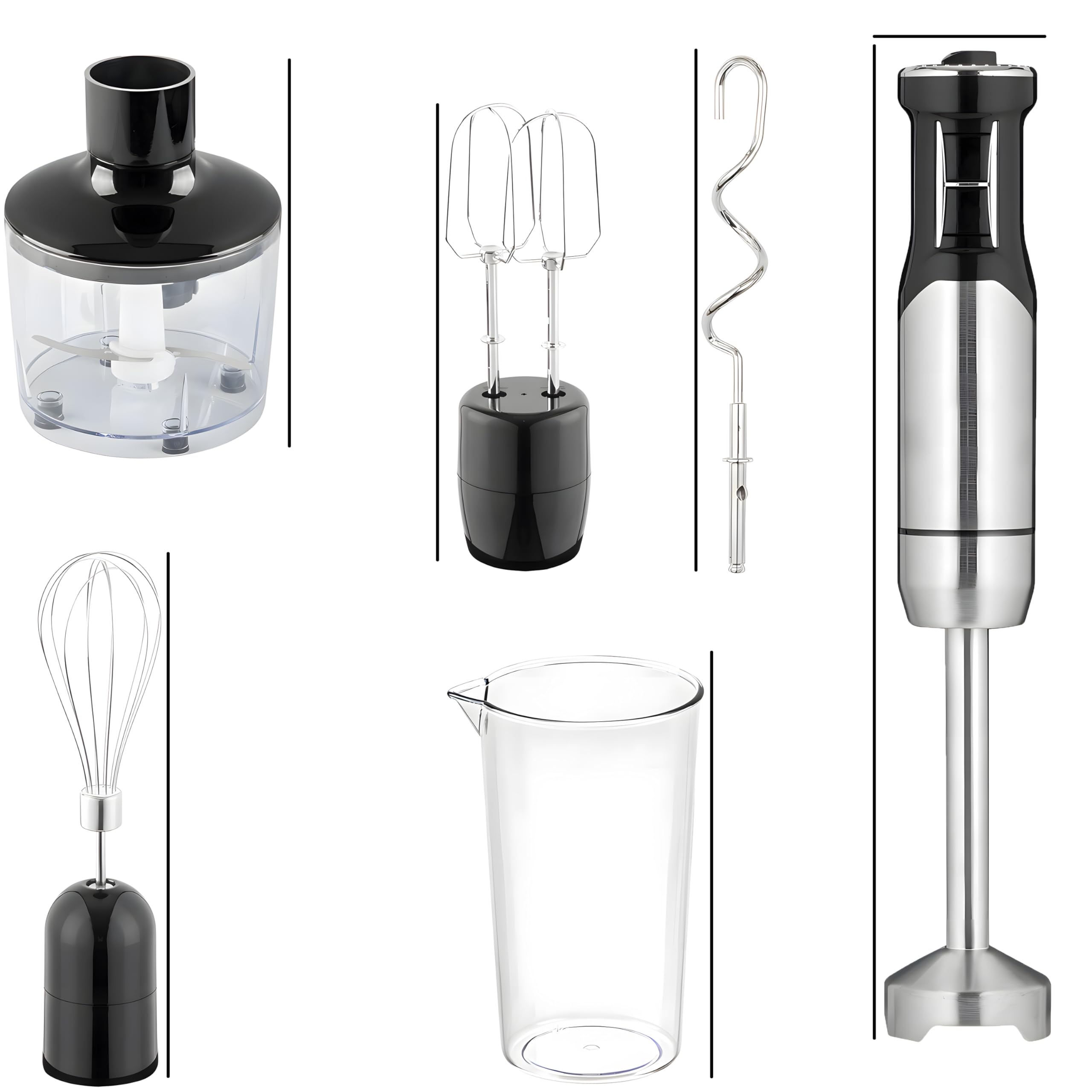 Retoo Set di frullatori a mano multifunzione, 1200 W, 15000 giri/min, turbo e 8 livelli di velocità, collo anti-spruzzi
