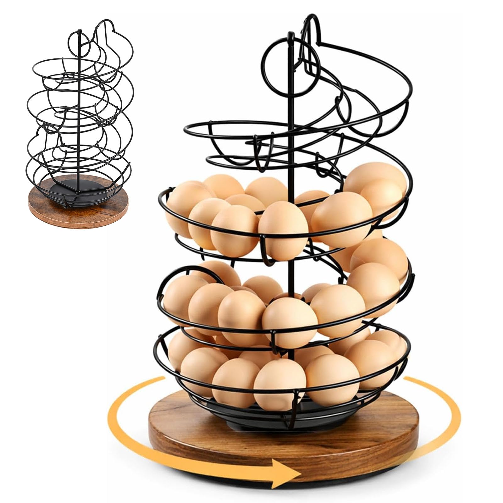 Support rotatif en spirale pour œufs frais en métal et bois, distributeur de cuisine 36 oeufs