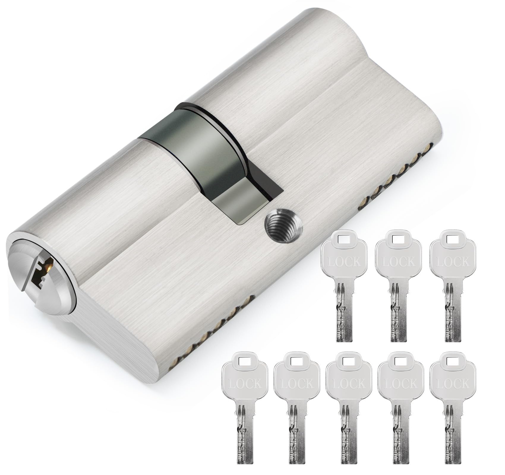 Schließzylinder,Zylinderschloss 30/30,Profilzylinder 30/30 mit 8 Schlüssel,mit Not- und Gefahrenfunktion,Profilzylinder,für Haustür,Wohnungstür,Türschloss Innentür,ca.6cmx1.5xmx3cm,Silber