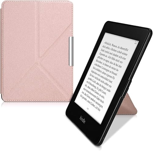 kwmobile Origami - Funda compatible con Tienda Kindle Paperwhite, funda delgada de piel sintética con soporte, color oro rosa
