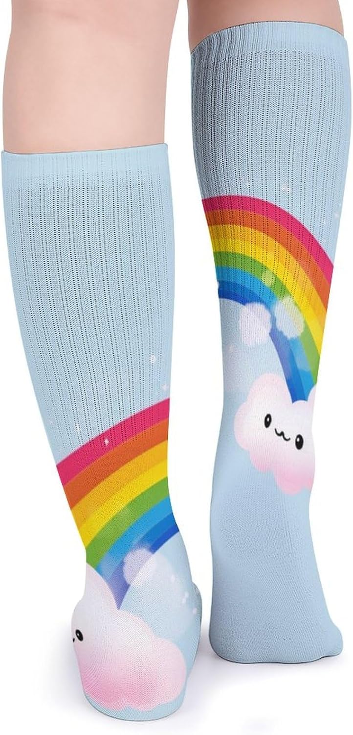 5-Pack Knee High Socks, 15.7 Inch Breathable Casual Socks Small Rainbow Stockings for Men Women