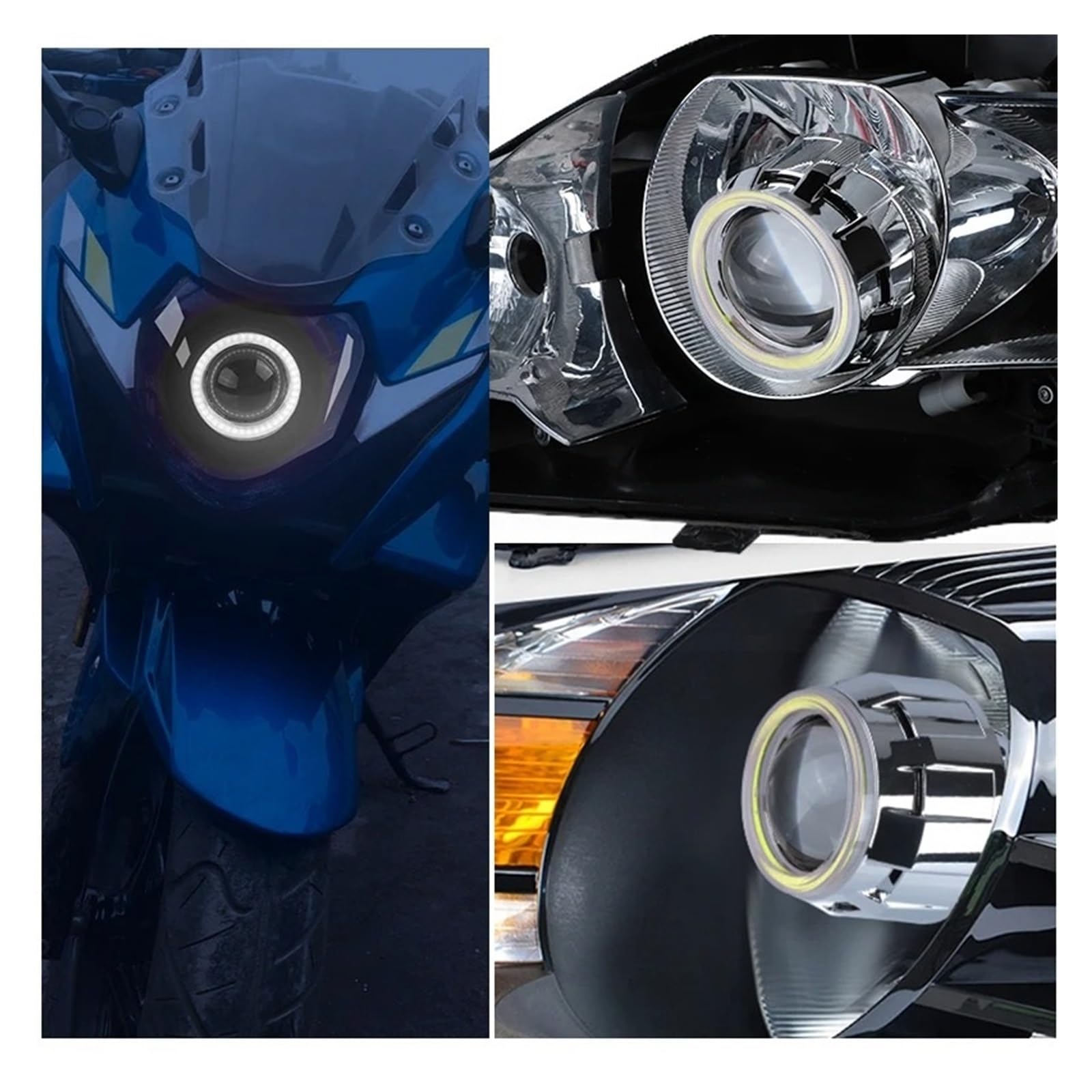 Faro ojos de ángel Lentes LED Tipo Ojos Ángel 2,5 Pulgadas Proyector Bi-xenón Para Faro H7 H4 9005 9006 Bombilla Luz Coche Lámpara HID H1 Faros Angel Eyes para coche(2pcs RHD)