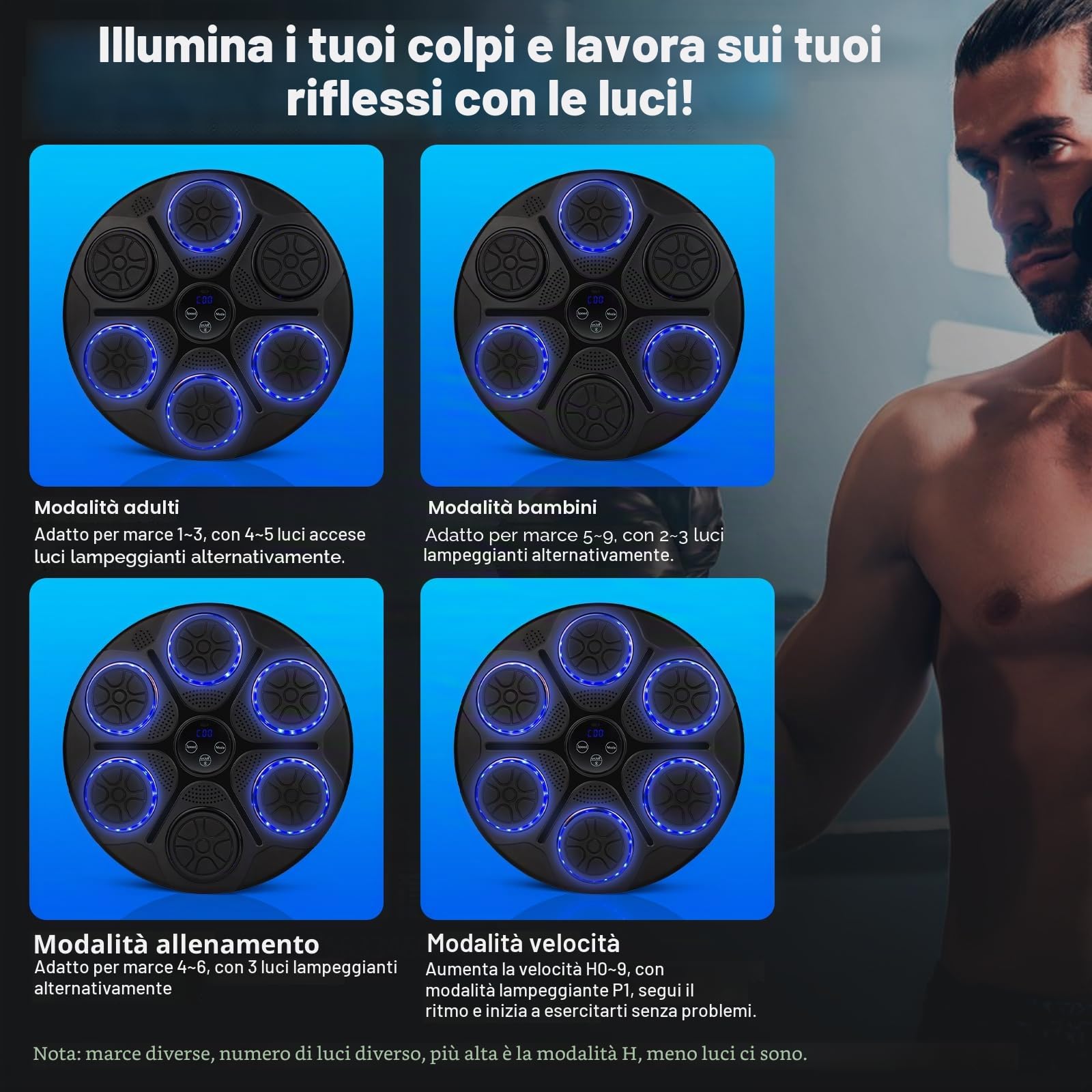Music Boxing Machine, macchina elettronica a LED, con guantoni da boxe, obiettivo da boxe, supporto Bluetooth, montaggio a parete, regolazione della velocità per adulti