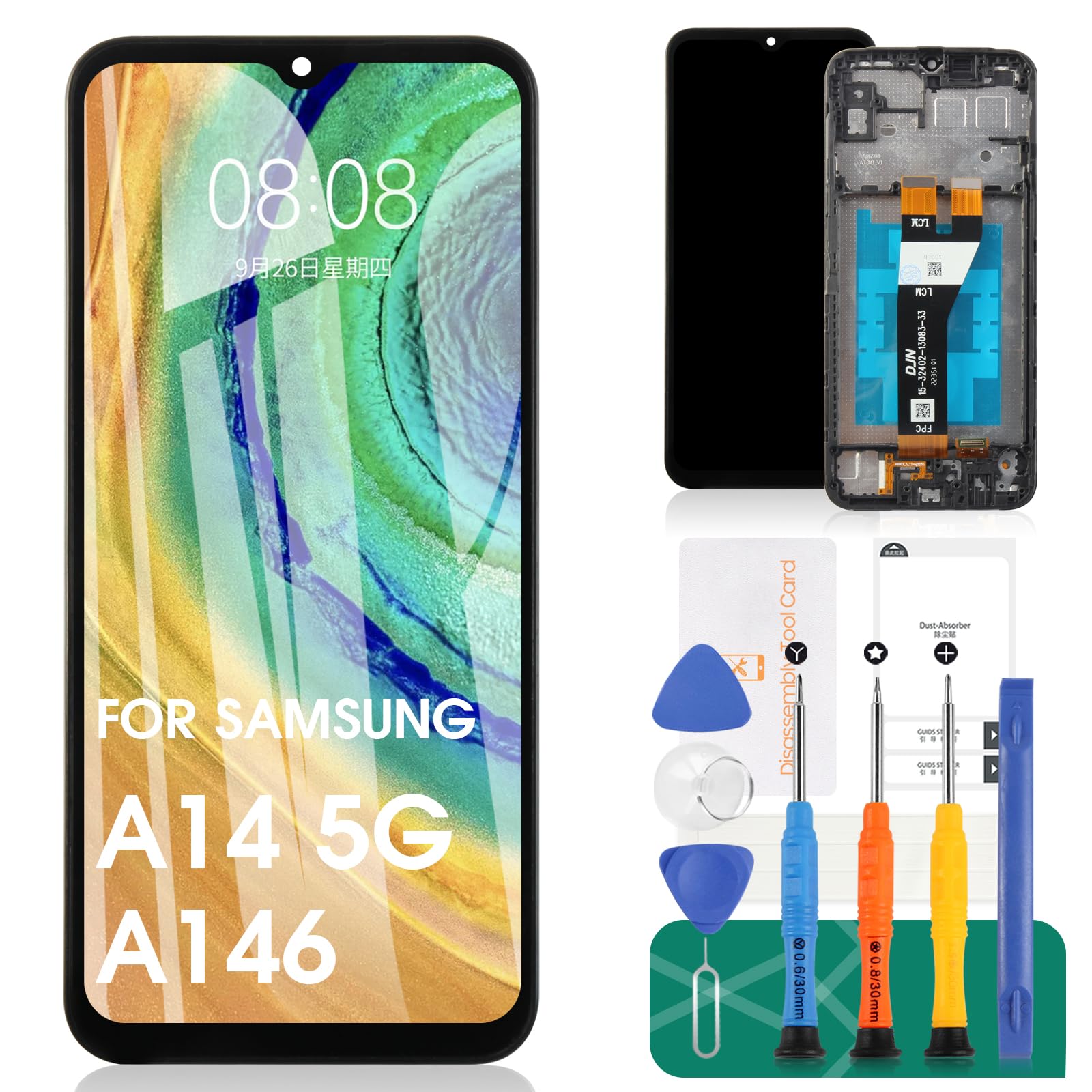 SRJTEK For Samsung Galaxy A14 5G LCD Display For Samsung A14 Screen Replacement For Galaxy A14 Touch Digitizer A146U/A146P Repair Kits With Frame(Black?Not for SM-A146B)