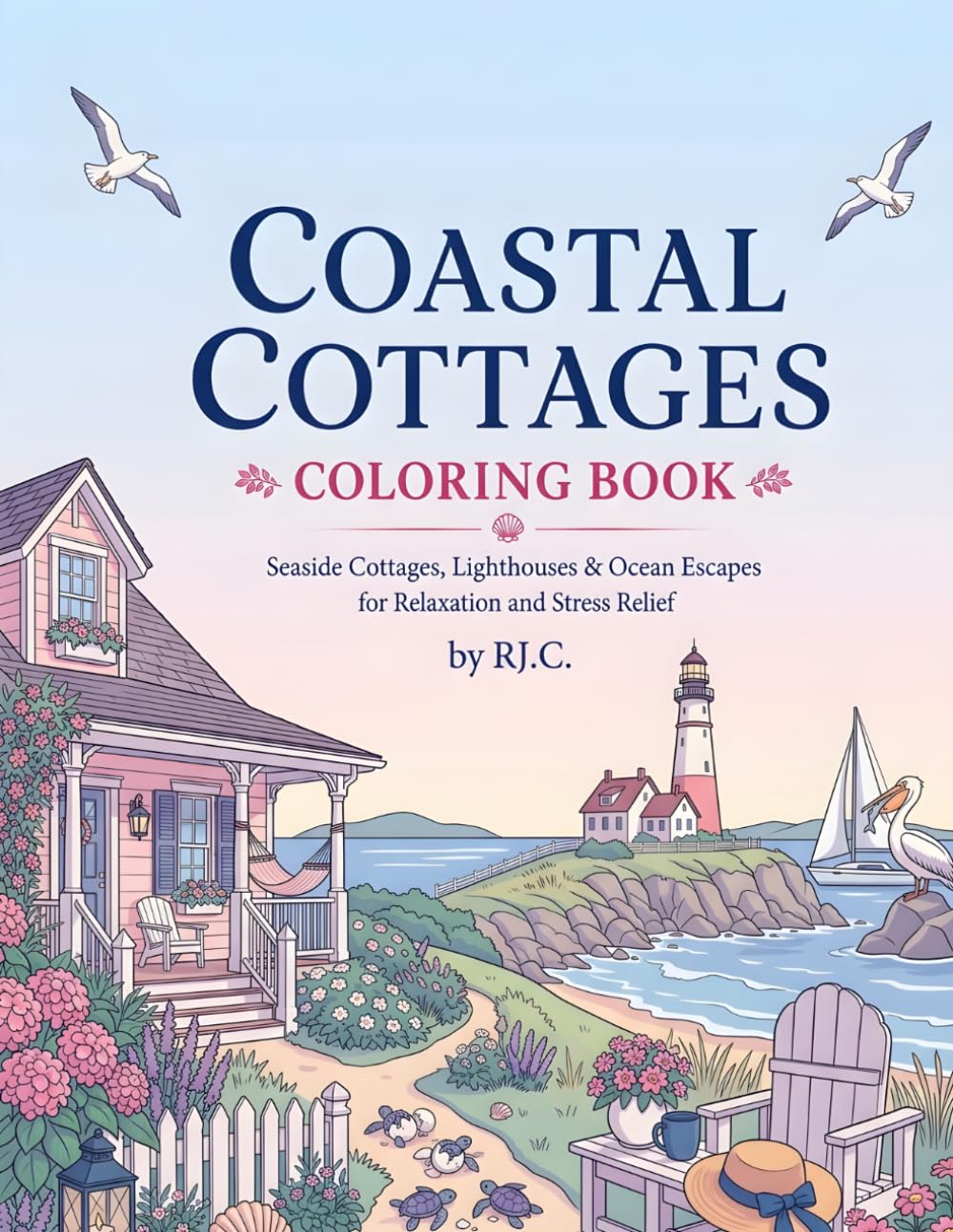 Coastal Cottages Coloring Book: Seaside Cottages, Lighthouses & Ocean Escapes for Relaxation and Stress Relief