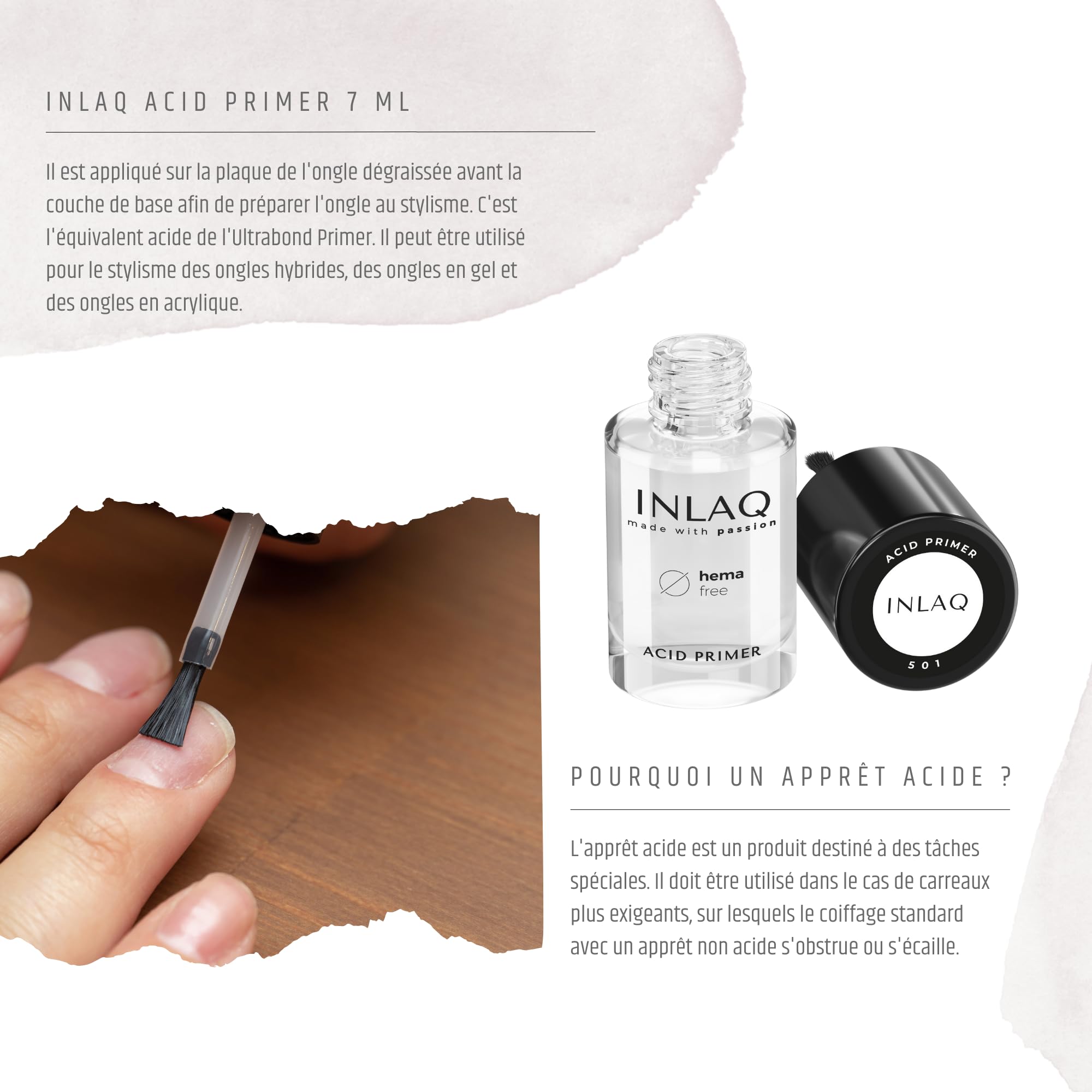 INLAQ® Primer Ongle Gel UV - Ultra Bond - Acid Primer vernis semi permanent en acrylique gel ongles en gel Sans Hema - 7ml