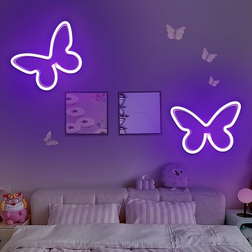 Miniatura 1 de Letrero de neón de mariposa para dormitorio, 1 paquete de luz LED de neón de mariposa azul USB  decoración de pared para fiestas, cumpleaños, bodas,