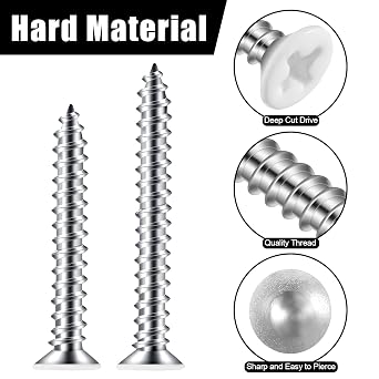 150PCS White Head Screws #6 White Screws for 2.8mm-3.0mm Holes,2,1-1/2,1-1/4,1,3/4,1/2 Size Wood Screws Assortment Kit for Shutters,Book Shelf,Wall Plate,Shiplap,Blank Plates