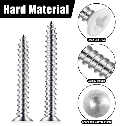 150 piezas de tirafondos para madera #6 con cabeza plana blanca, tamaños variados para agujeros de 2.8mm-3.0mm, longitud 1/2" a 2" en acero inoxidable miniatura 4