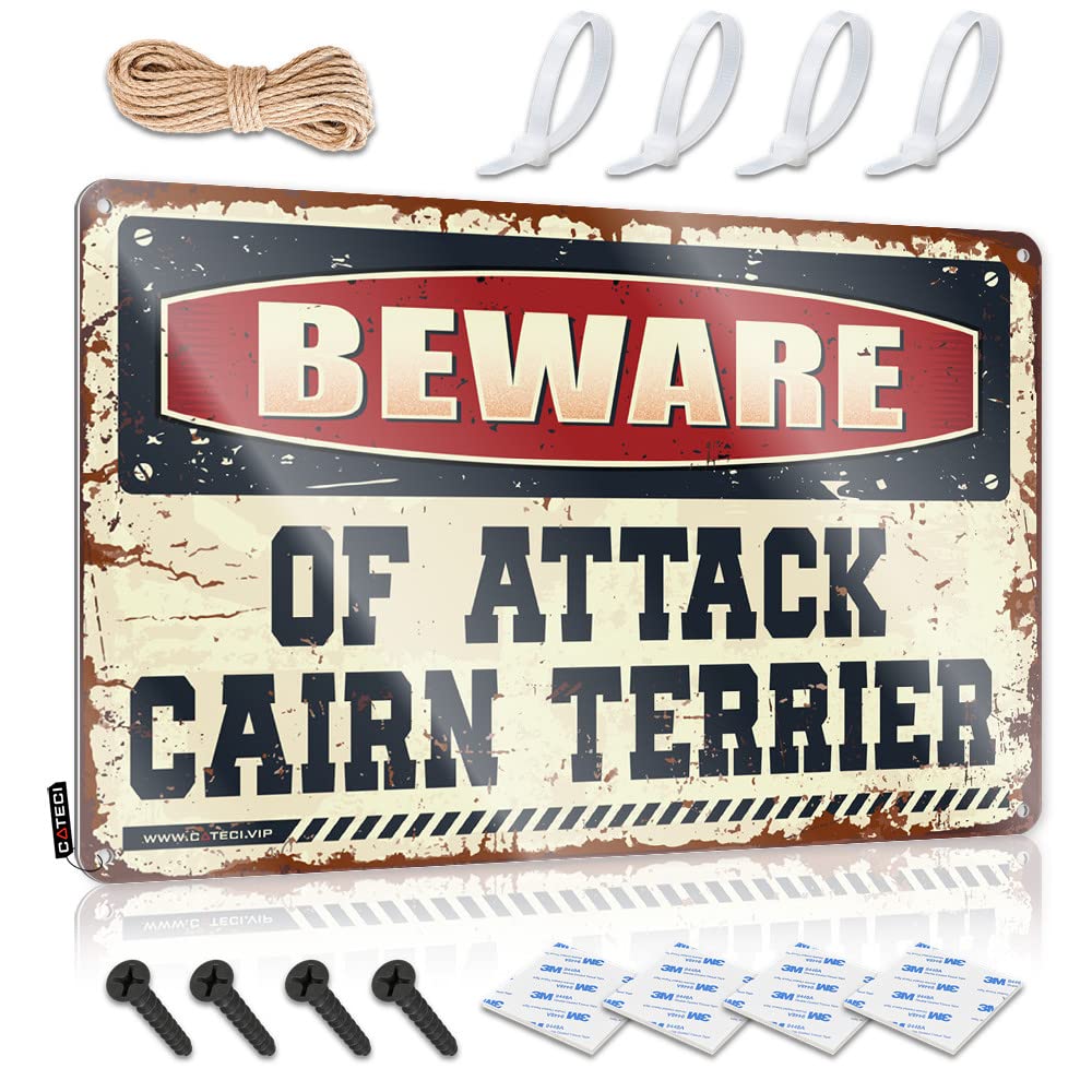 IBWNBBUSN Metal Signs Vintage Funny Beware Of Attack Cairn Terrier Tin Sign Home Decor For Men Tin Sign Decor(30X40CM)