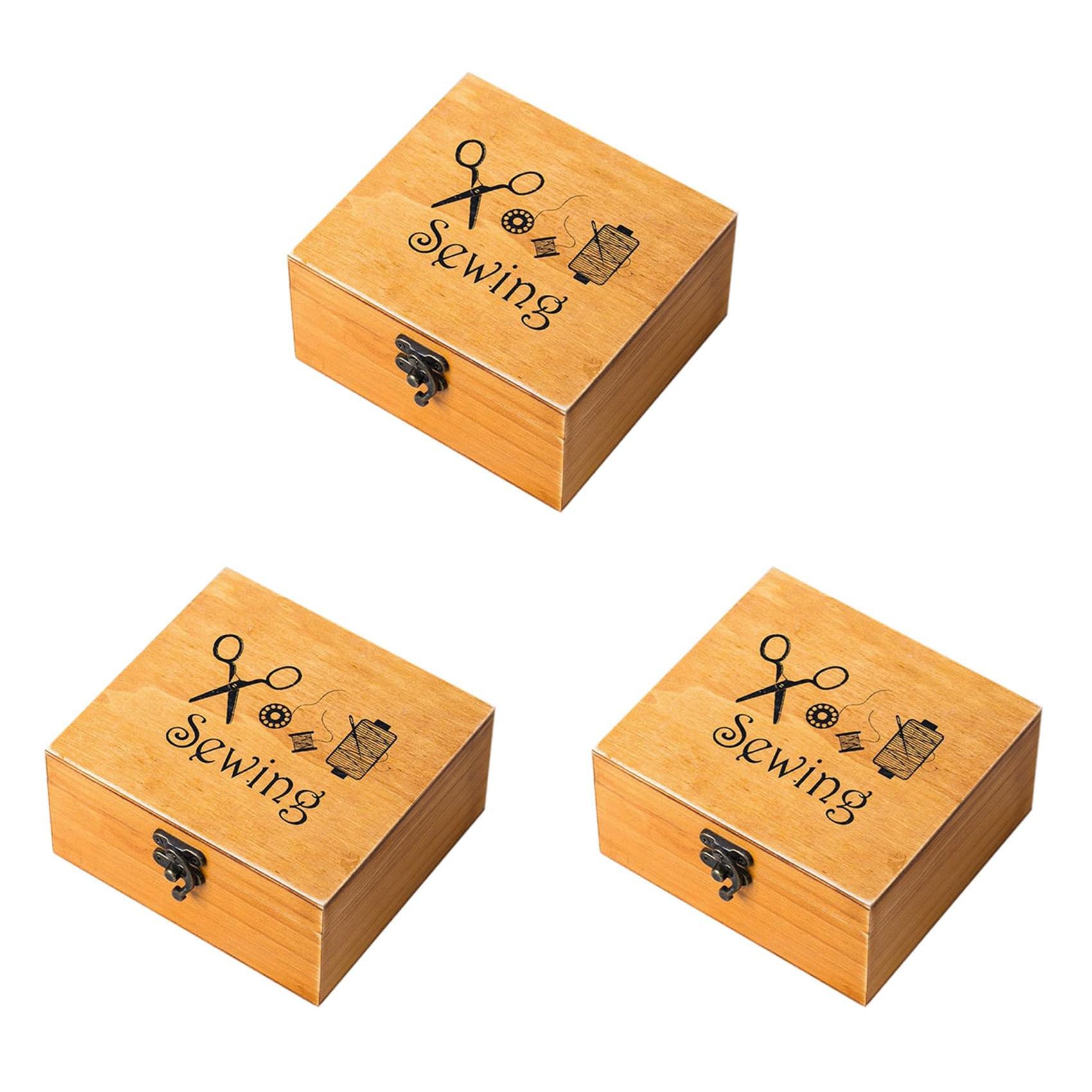 Hndhbfgrt 3X Wooden Sewing Box Sewing Accessories Supplies Kit Workbox for Mending