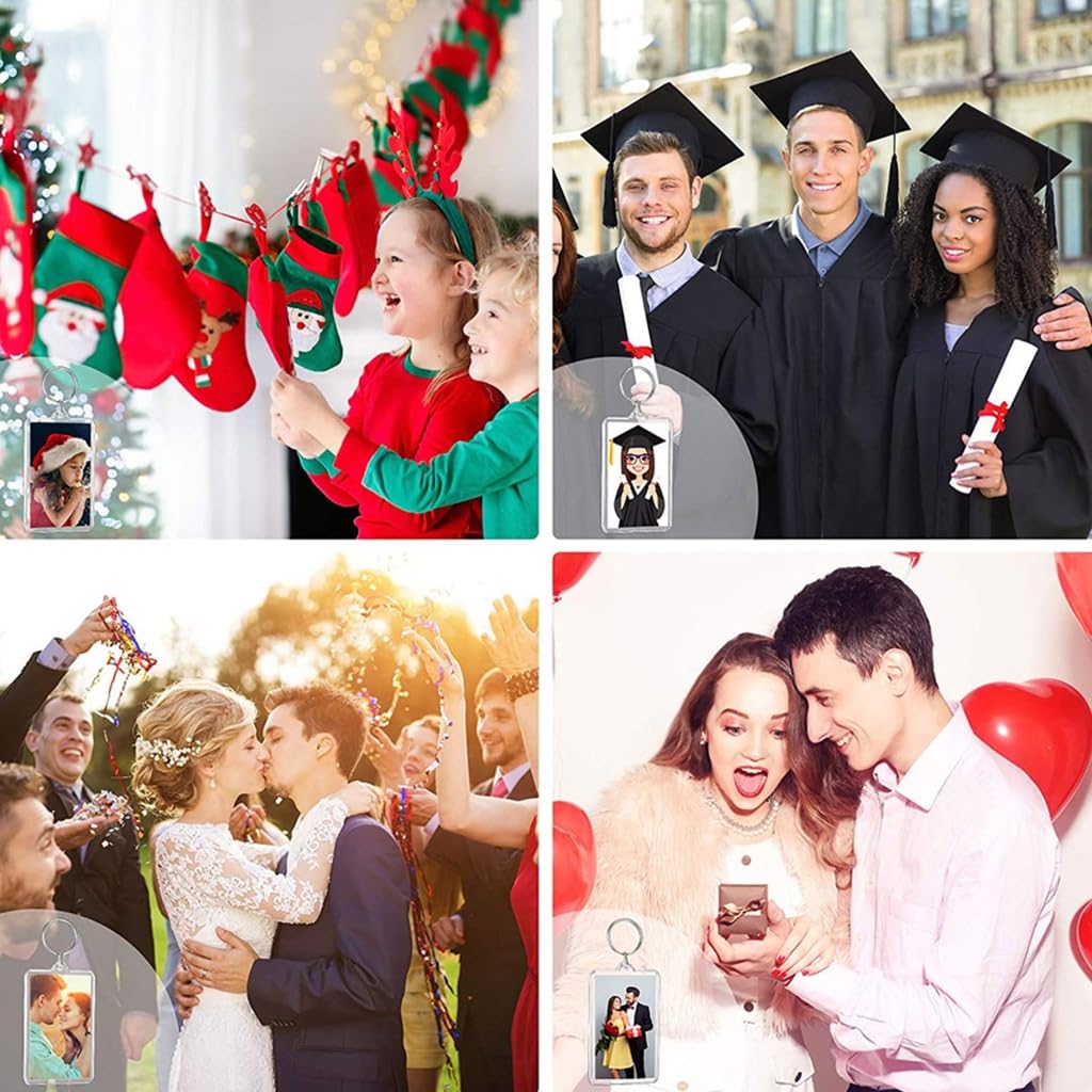 TTTLLNN Clear Picture Frame Keychain Rectangle Shapes Photo Keychains for Christmas Holiday Photo Display Supplies
