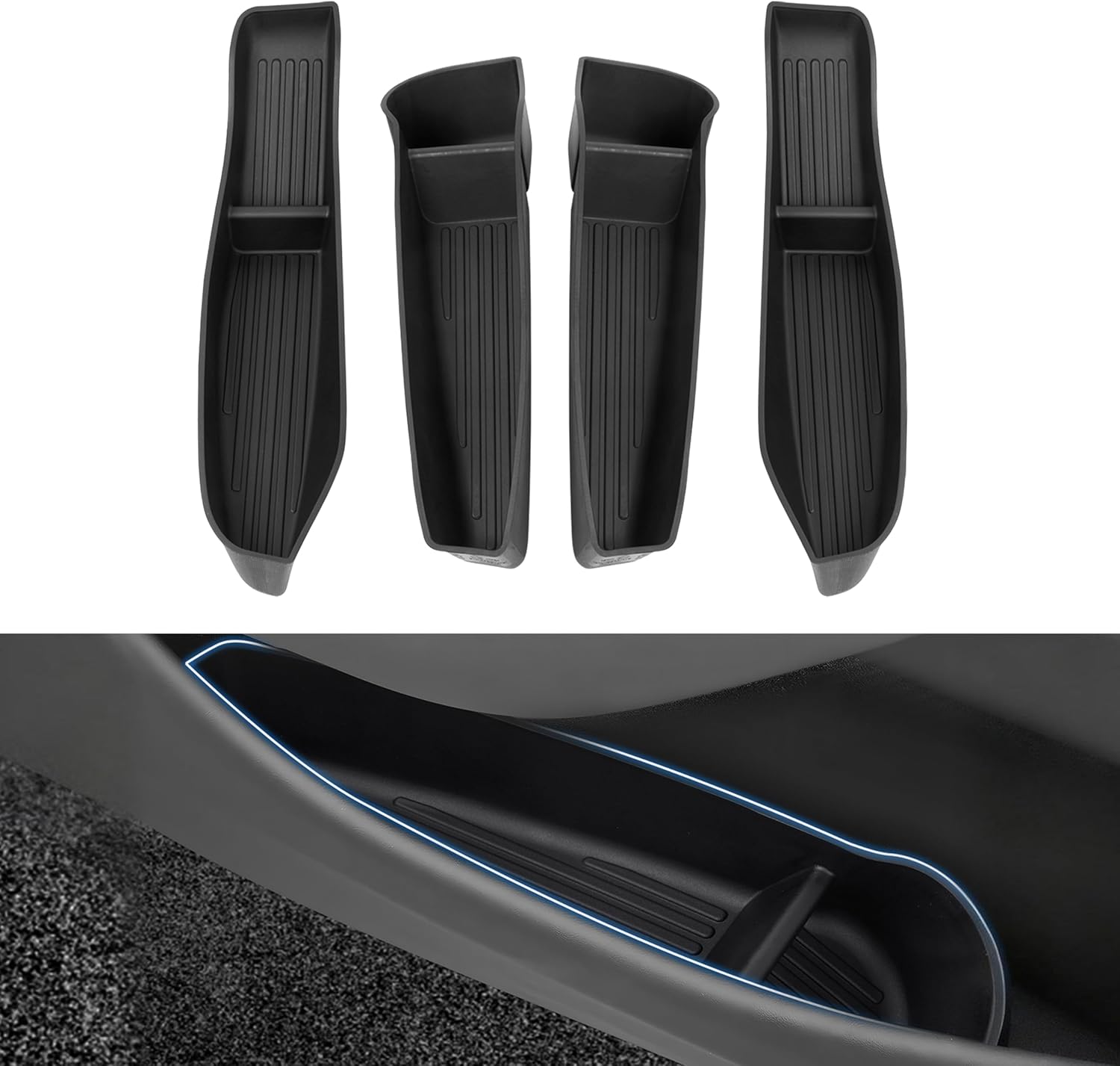 Shademax Set of 4 Car Door Organizer Tray for Tesla Model Y Juniper 2026 2025 Front& Rear Door Side Storage Box for New Model Y Juniper Accessories 2026 Slot Pockets Organizer Insert TPE Material