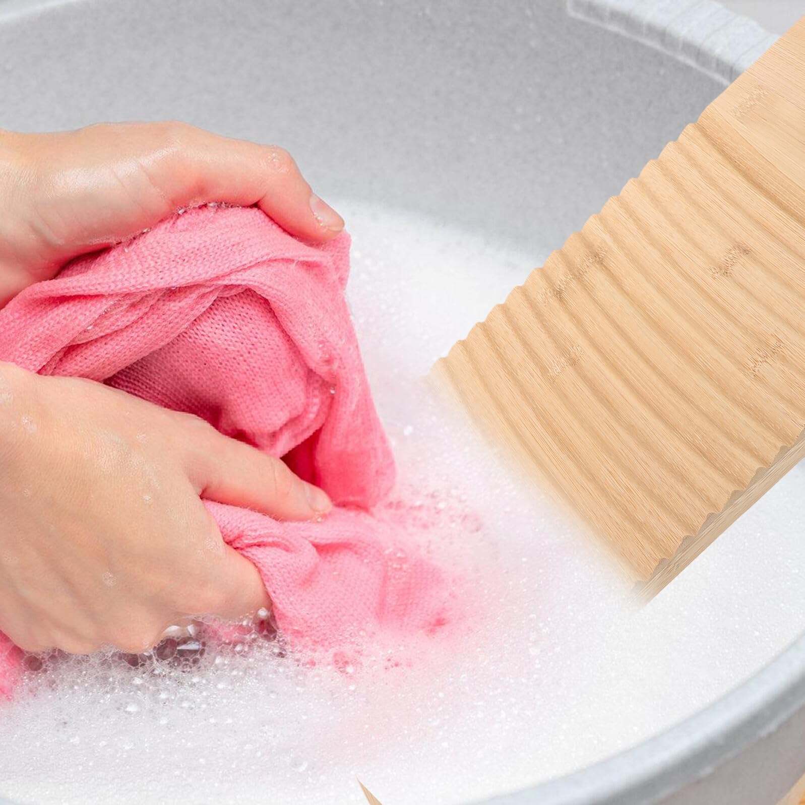 Lurrose Asse per Lavare i Panni in Bambù Appendibile, Lavatoio Manuale per Bucato a Mano, Resistente e Antiscivolo, per Uso Domestico e Abbigliamento