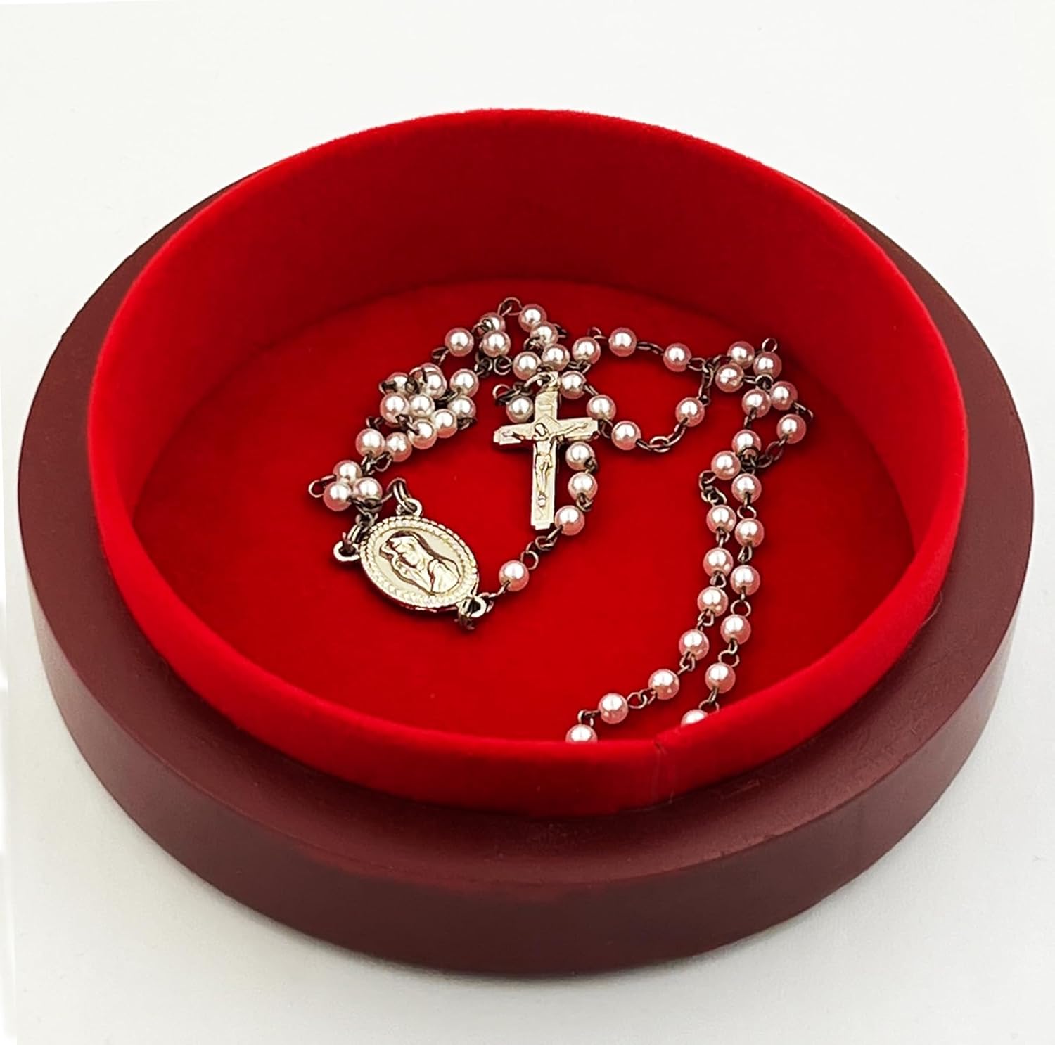 Needzo Virgin Mary Rosary Box Prayer Bead Jewelry Wooden Keepsake Icon Box, Madonna and Child Religious Gift 5 Inch