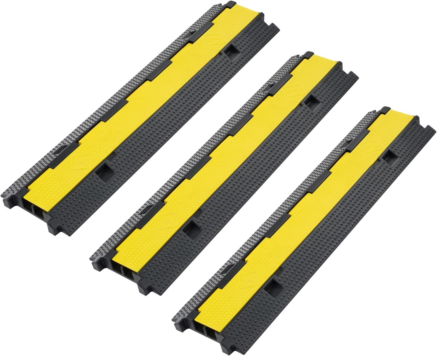 CREWORKS Floor Cable Protector,3Pack 2 Channel Cable Protector Ramp,5t/11000lbs Rubber Pedestrian Road Ramp Trunking for Hoses Wires Cable Covers
