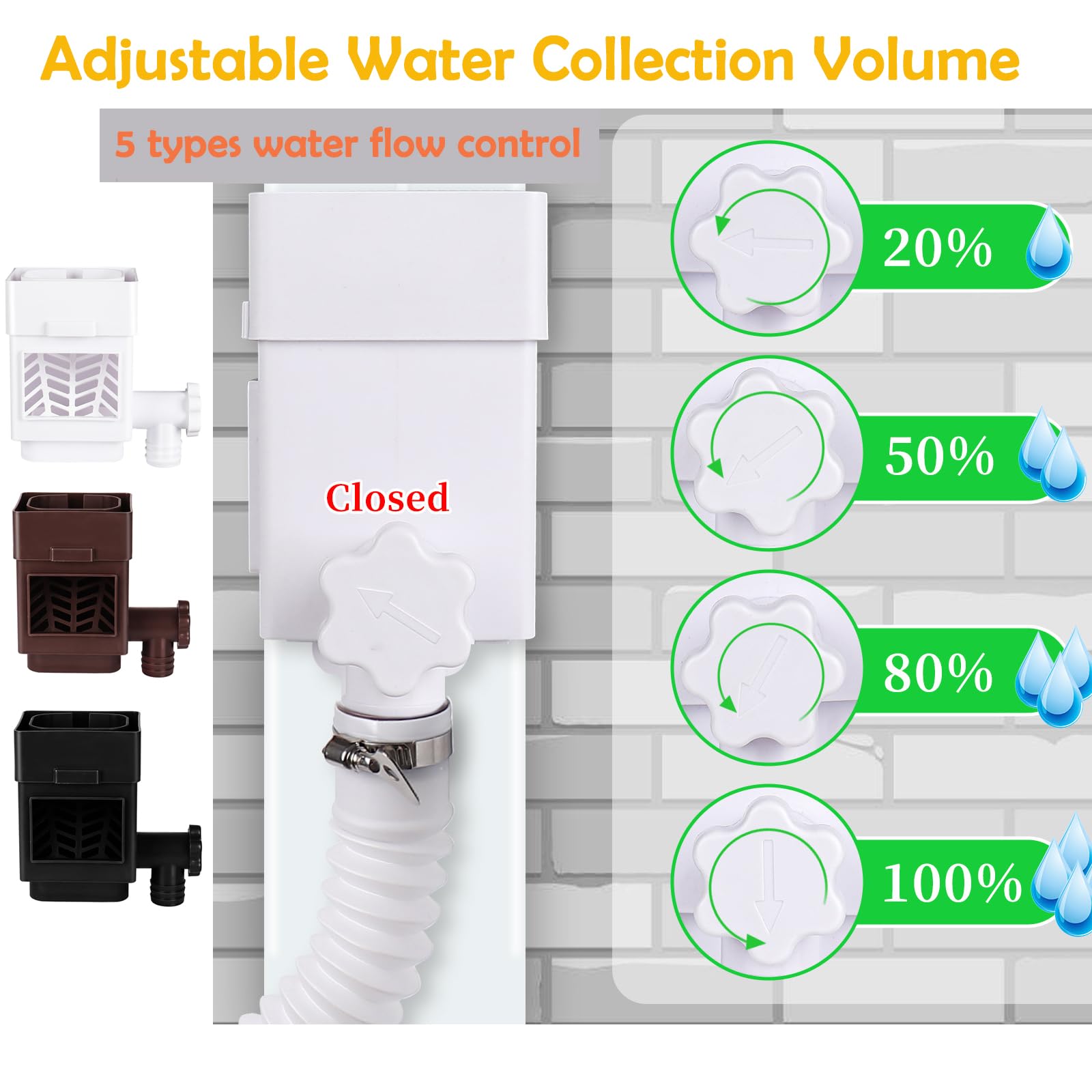 Kit desviador de barril de lluvia, desviador de bajante para bajante estándar de 2 x 3 pulgadas o 3 x 4 pulgadas, sistema de recogida de agua de lluvia con válvula ajustable y filtro, manguera de 5