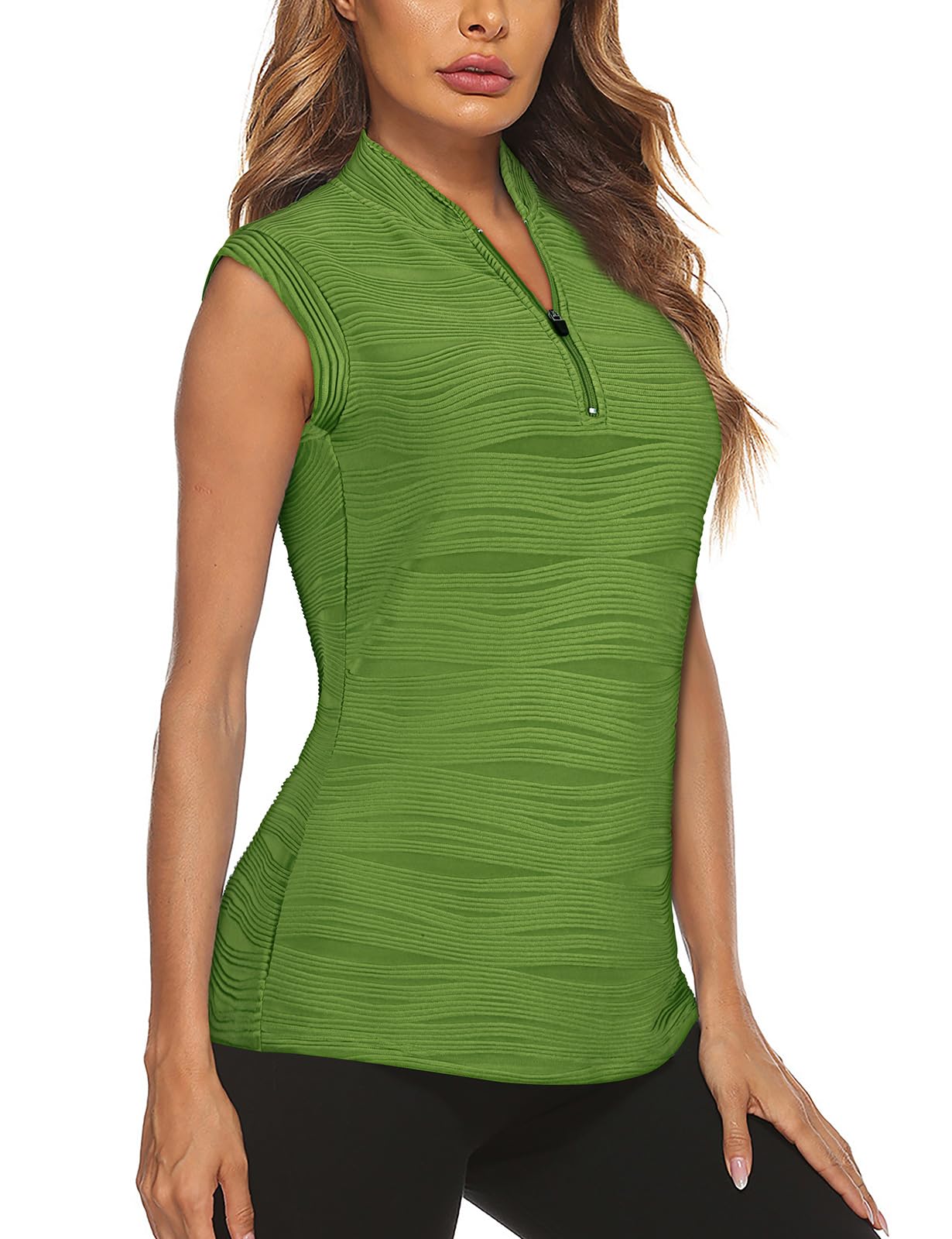 LURANEE Women's Sleeveless Golf Shirt Zip Up Tennis Quick Dry Workout Polo Tank Tops for Women