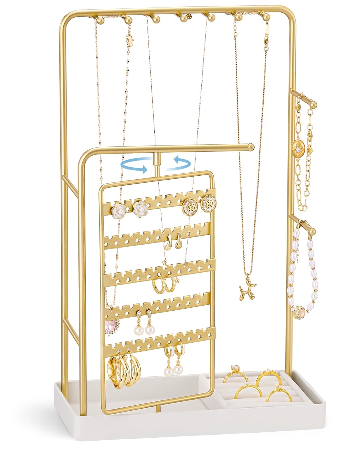 ProCase Jewelry Stand Holder Organizer Jewelry Display Storage with Ring Tray No-Assembly Needed Rotating Earring Bracelet Necklace Holder